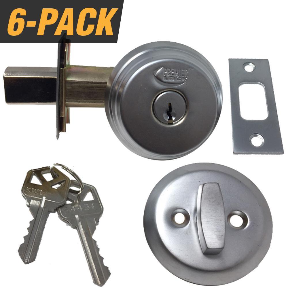 Premier Lock Satin Chrome Single Cylinder Deadbolt In The Deadbolts ...