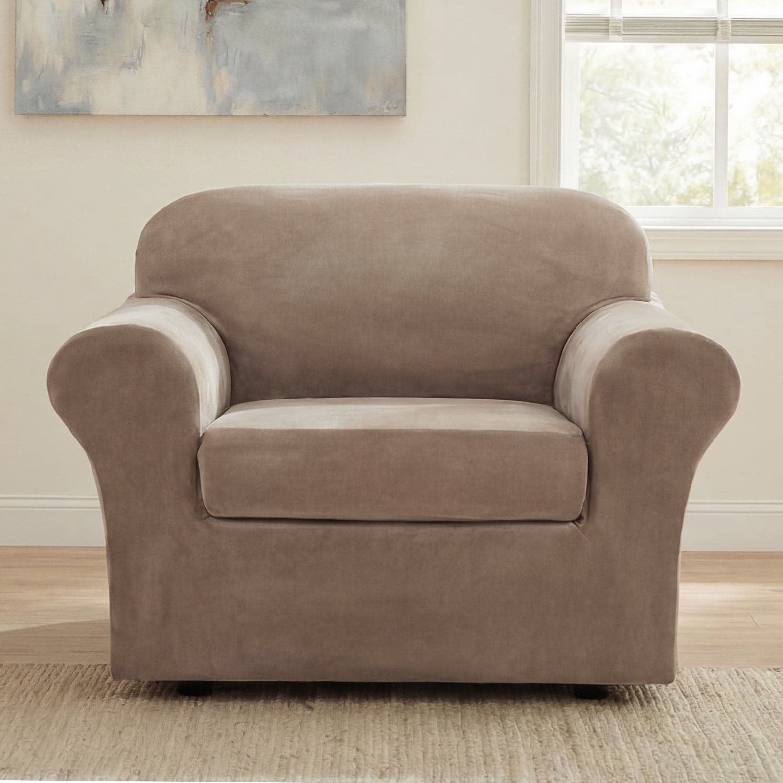 H.Versailtex  Modern Velvet Plush HighStretch Sofa Slipcover Soft Elastic Fit Camel