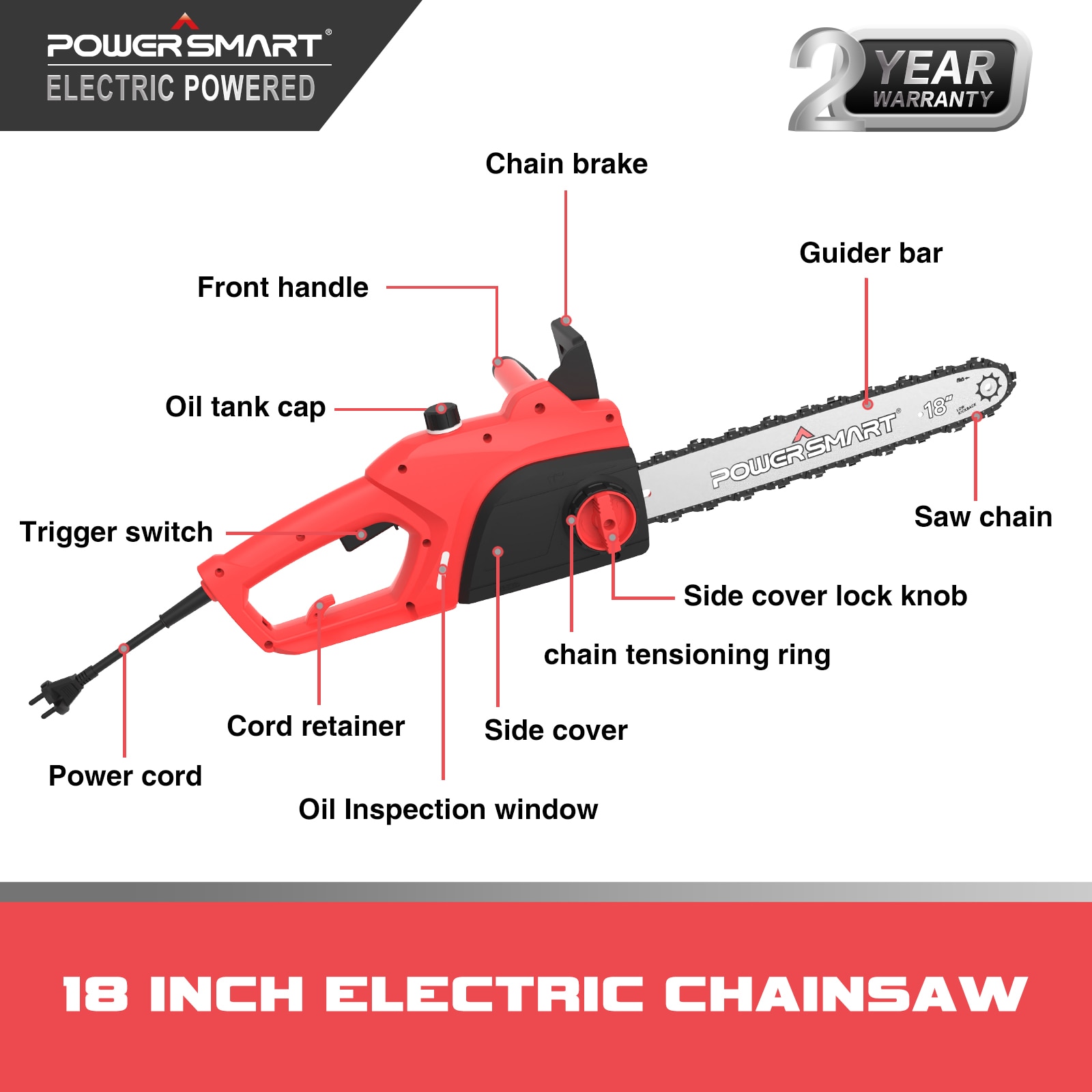 15Amp 18 Corded Chainsaw (Tool Only) PS8218