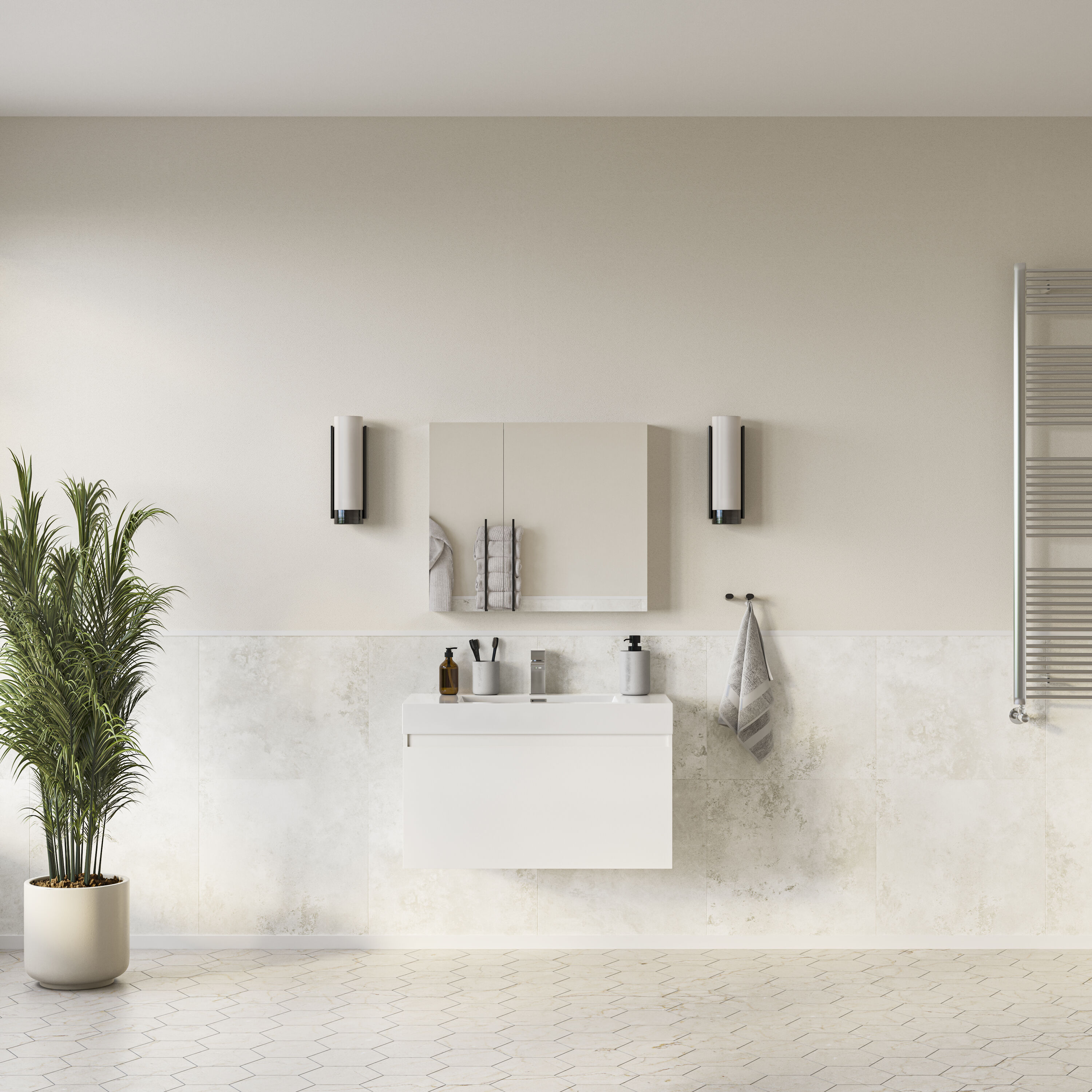 Fresca FVN8008WH Mezzo 36-in White Single sink Floating Bathroom Vanity with White Acrylic Top