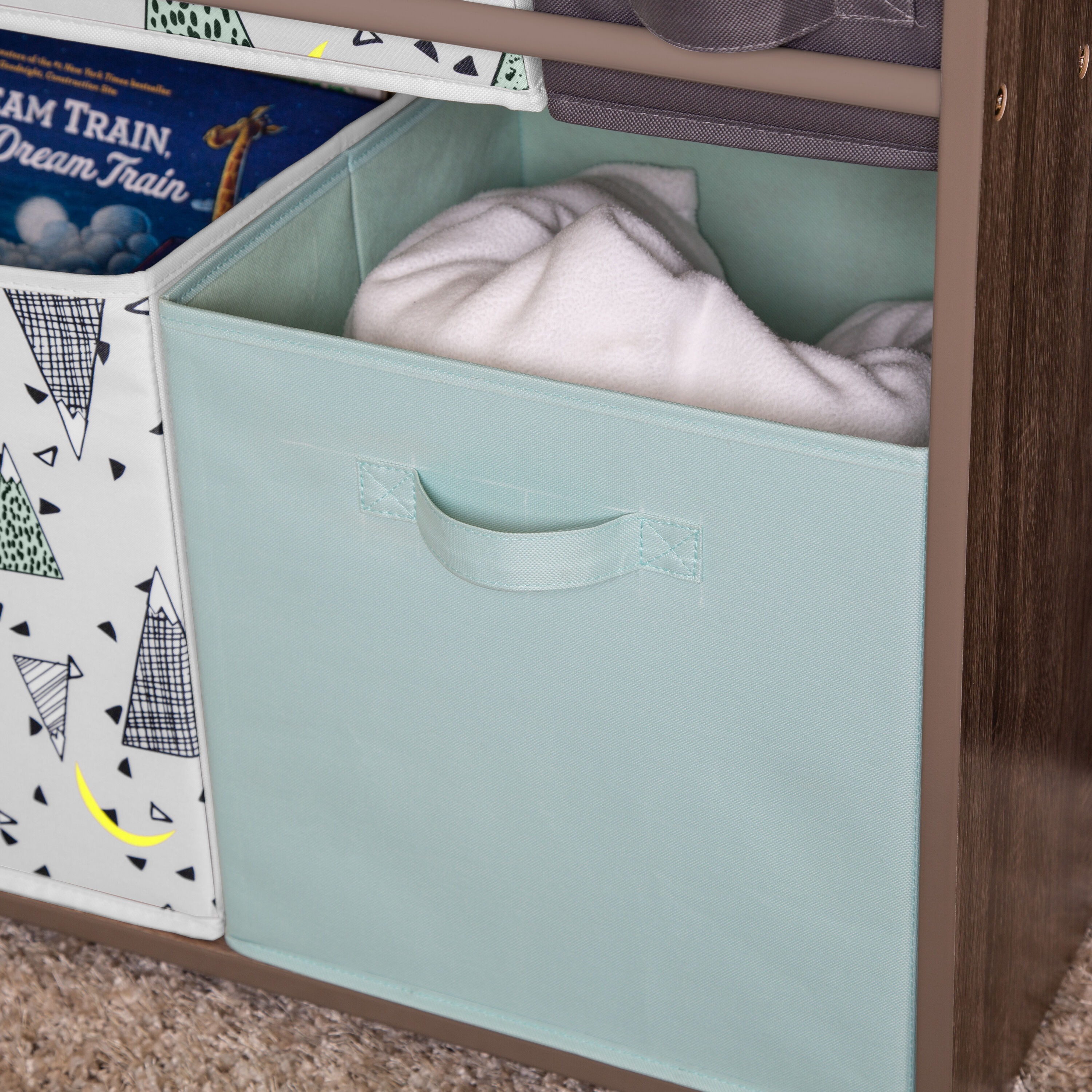 Rustic Brown Kids Storage Unit with Multicolor Bins
