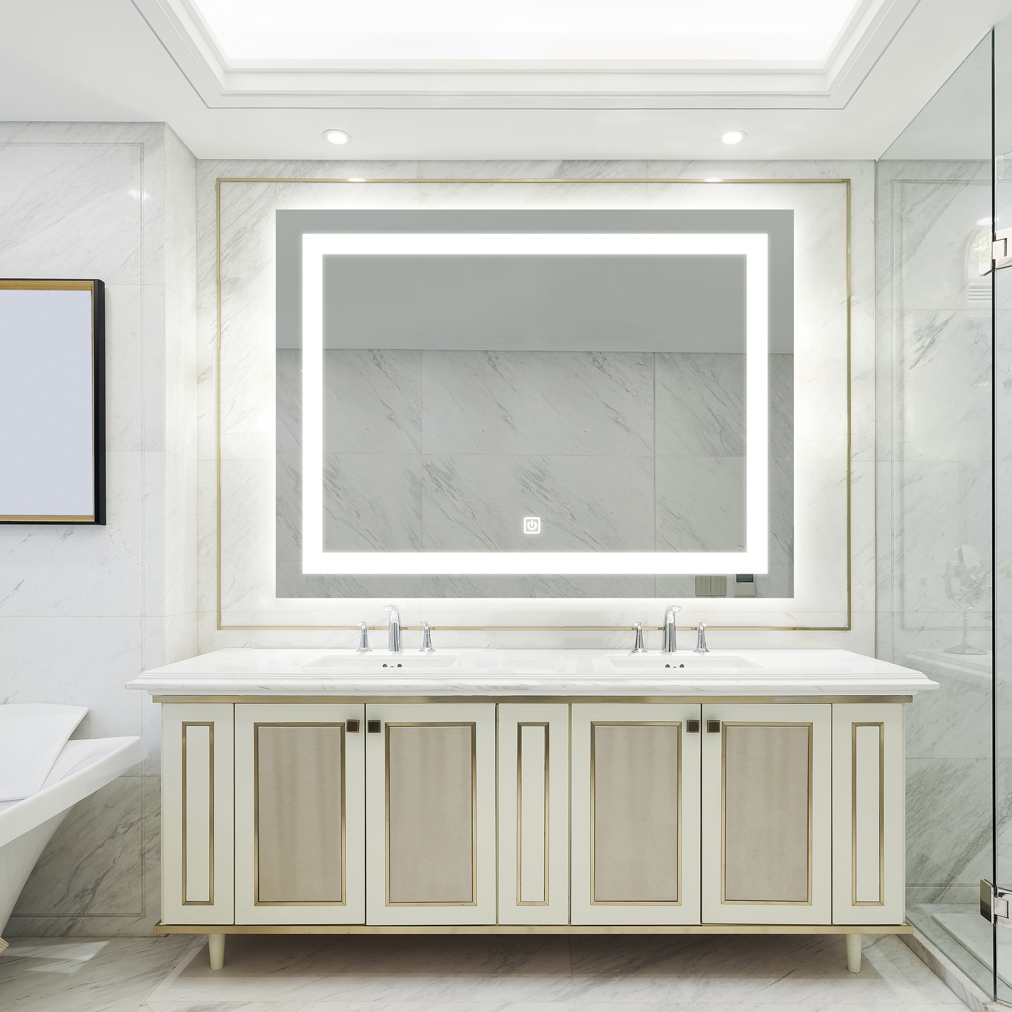 Forclover MF03GI-ME13 40-Inches x 32-Inches Polished Frameless Rectangle Dimmable Lighted Fog Free Bathroom Vanity Mirror ( Silver )