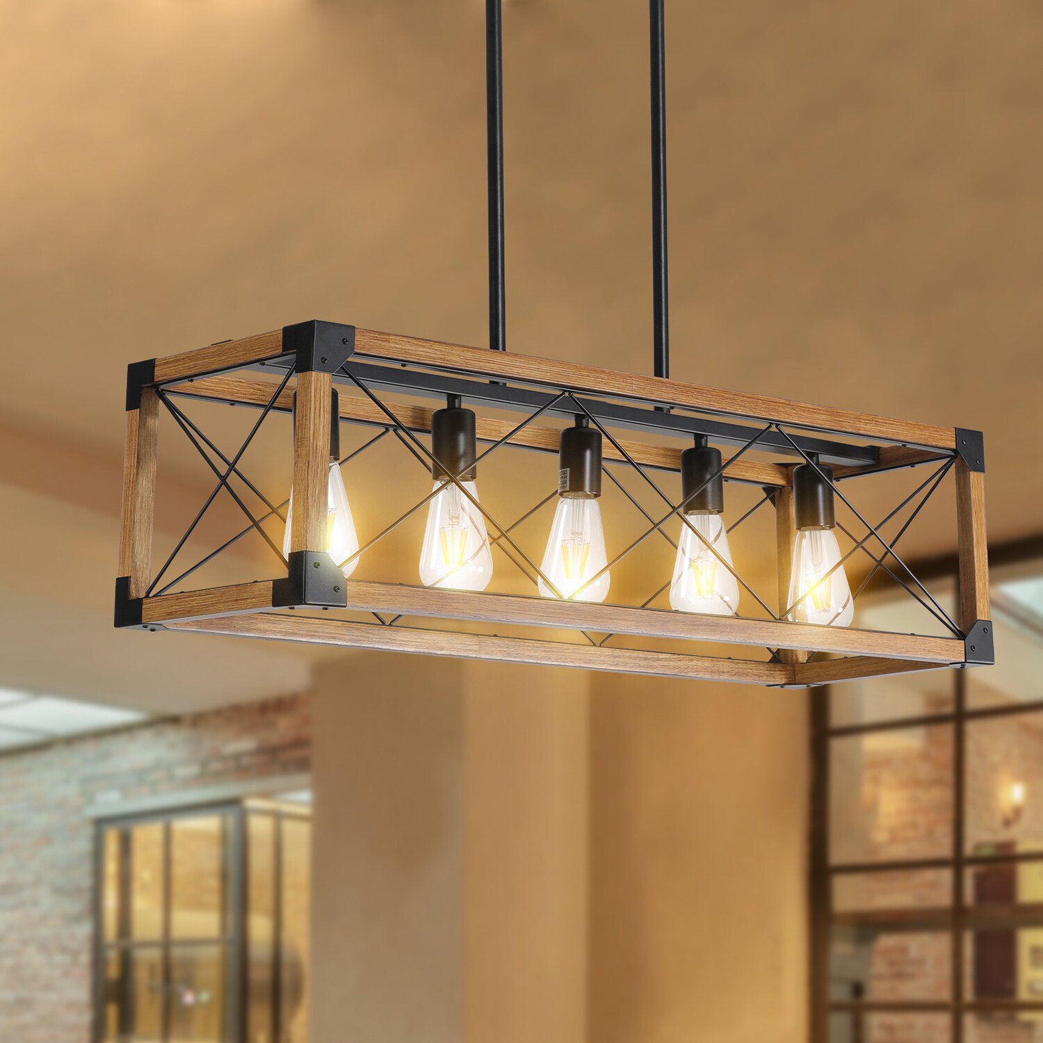 SINOFURN 5-Light Brown Farmhouse Led; Dry rated Chandelier in the ...