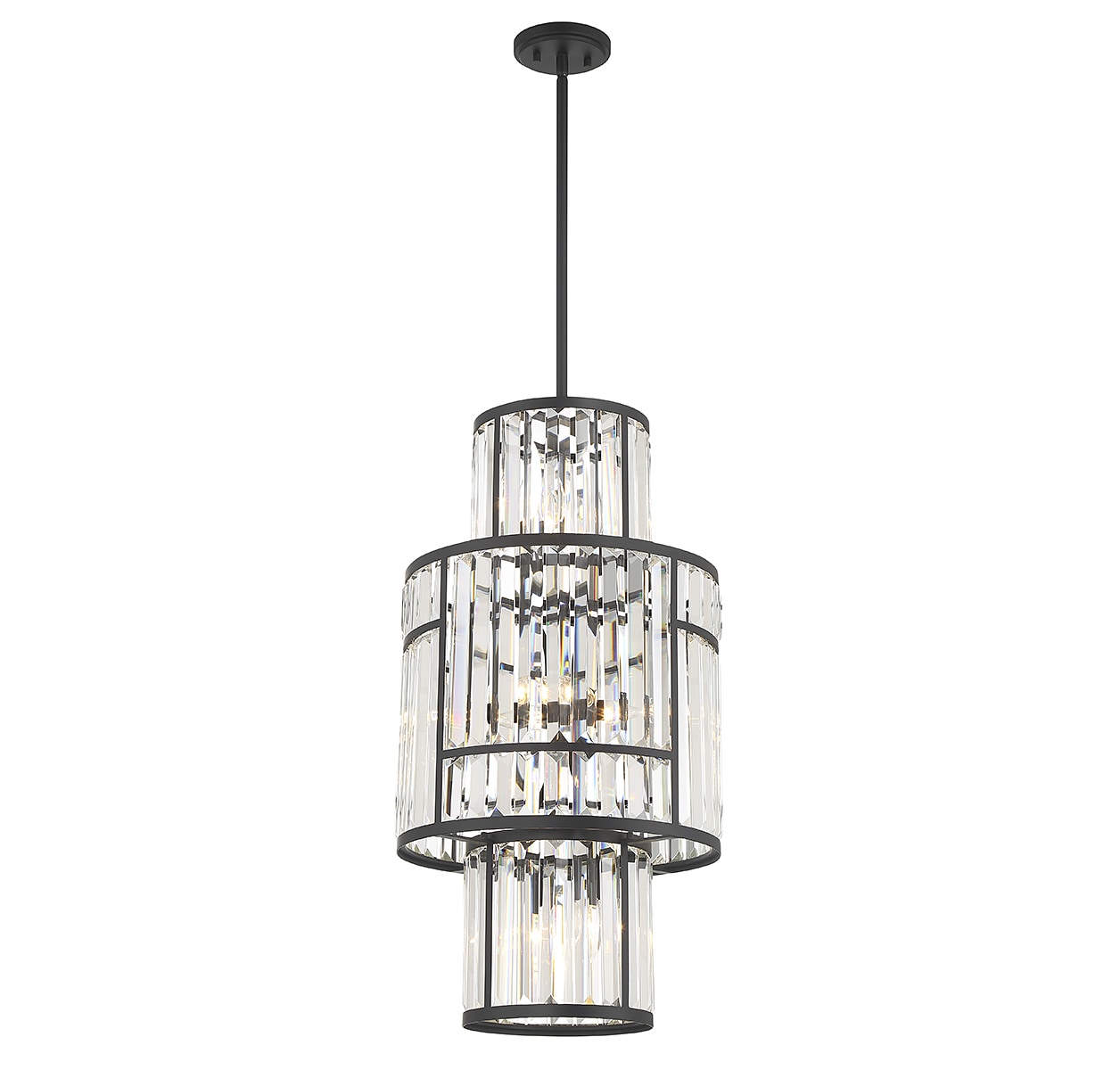 Matte Black Glass Drum 8-Light LED Pendant