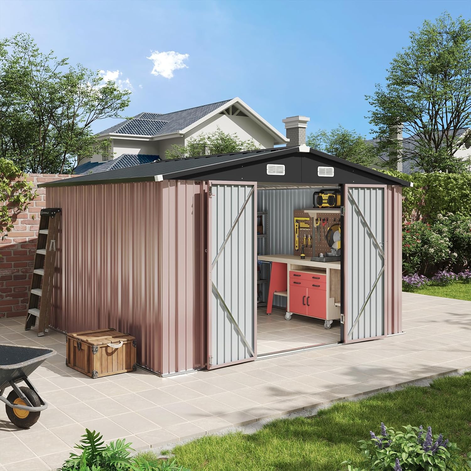 AOXUN AX-40115G 10-ft x 10-ft Economy Series Galvanized steel Storage Shed