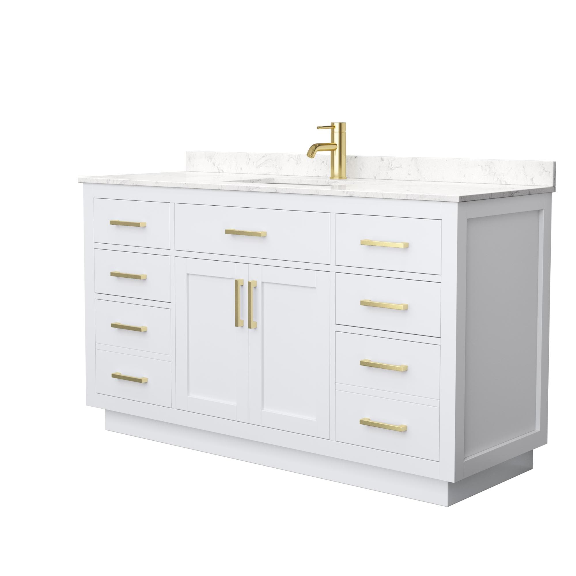 White 60'' Single Bathroom Vanity with Carrara Marble Top