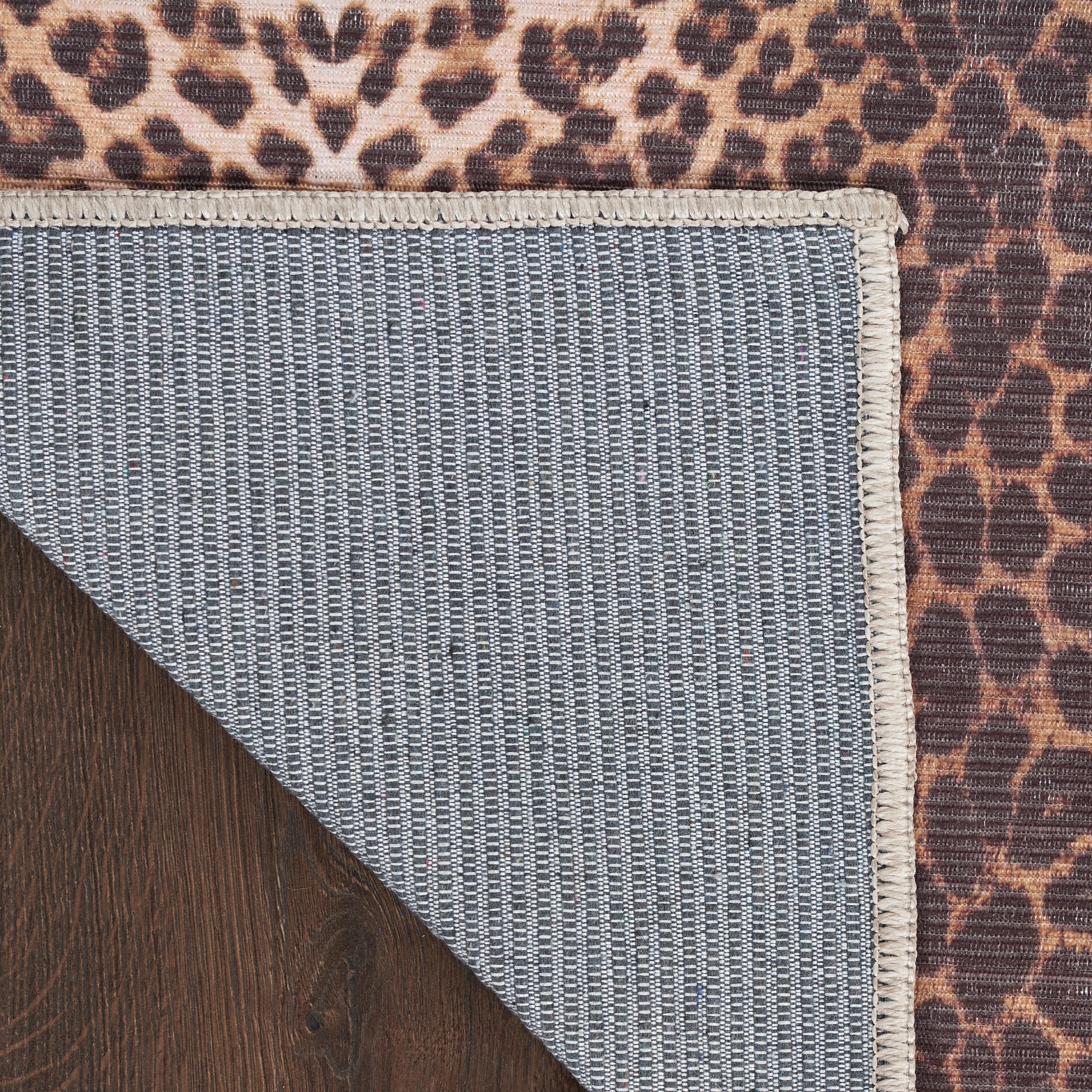 Leopard Print Brown and Beige Rectangular Washable Area Rug