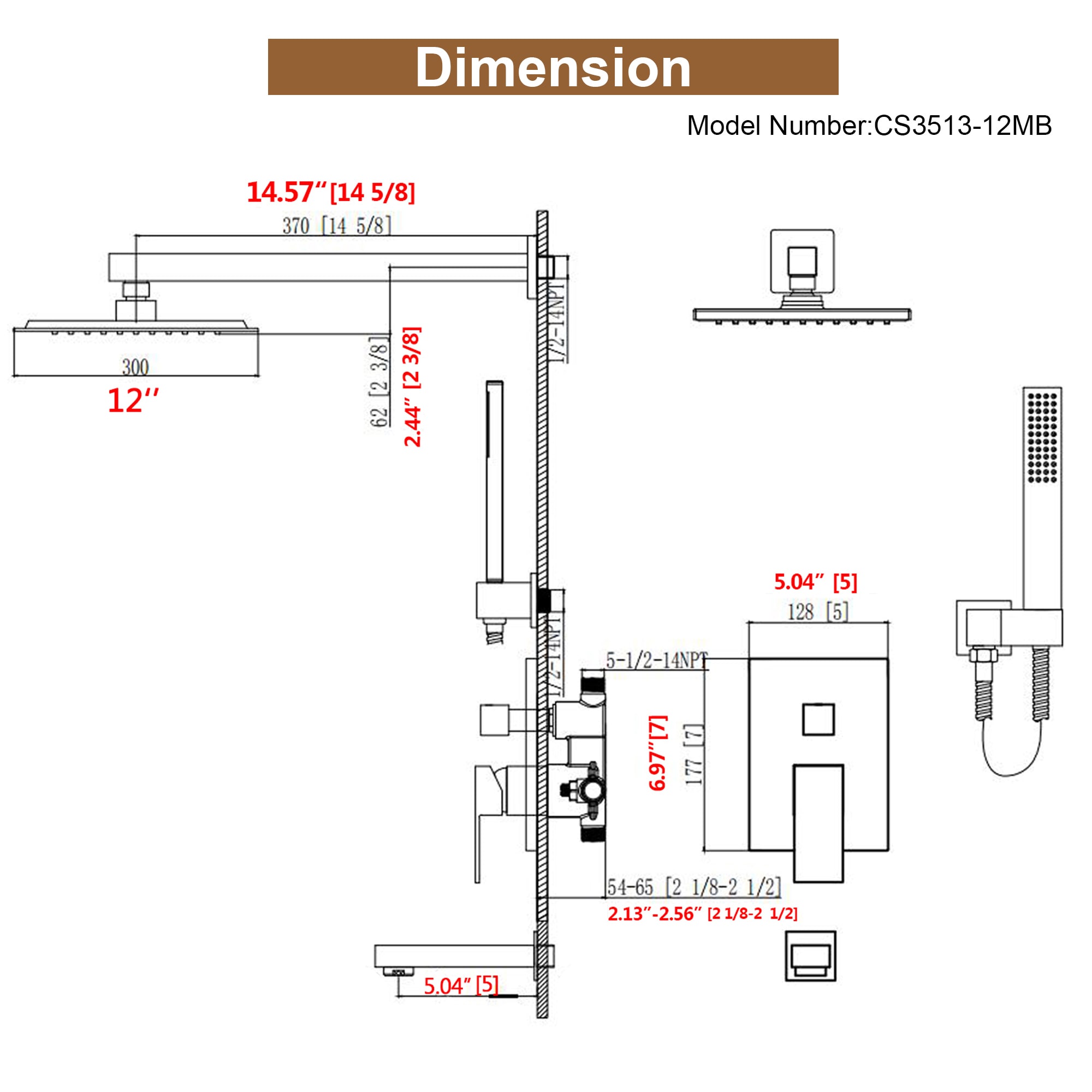 Clihome DG-SS806MB10 Showerhead-Bar-Panels - View #3