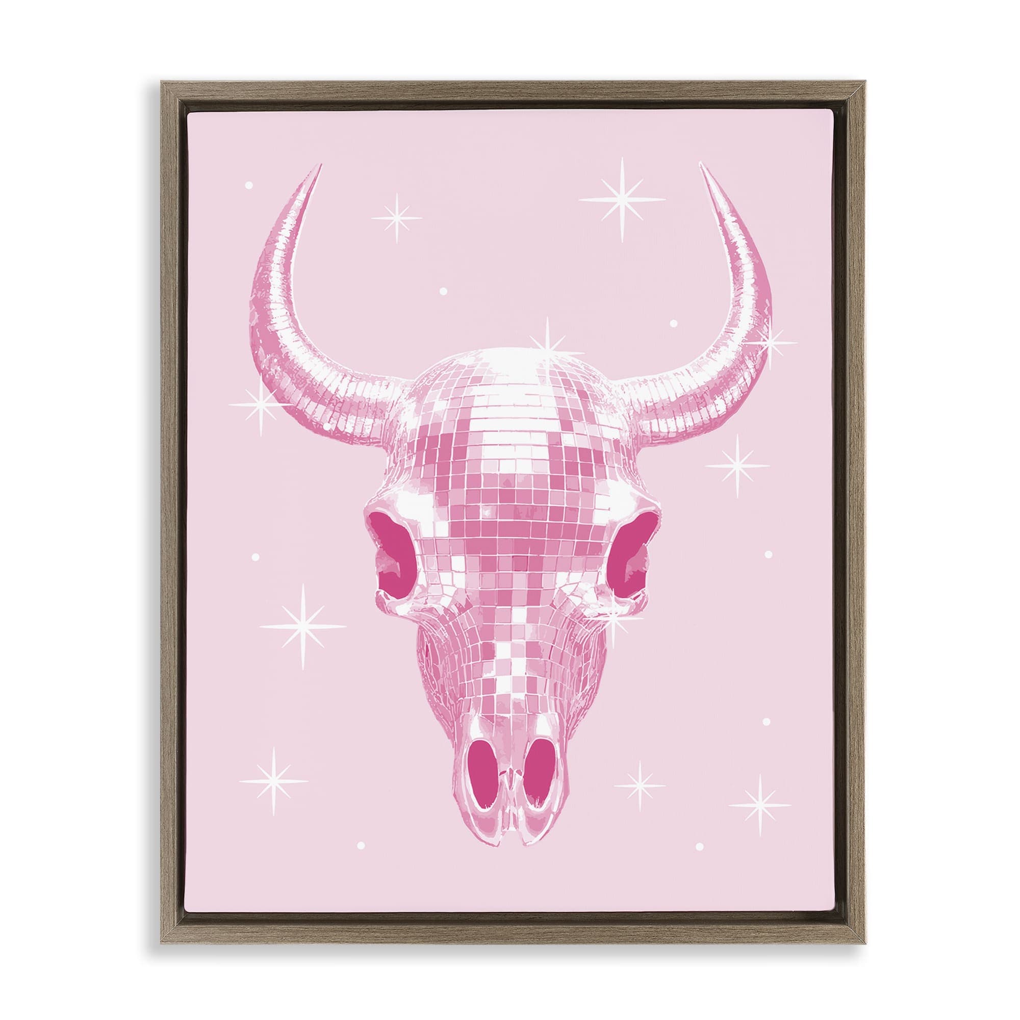 Stupell Industries BT-124-FFE-24X30 Pastel Disco Cattle Skull Brown Framed Floater Canvas Wall Art By Lil' Rue 25 x 31