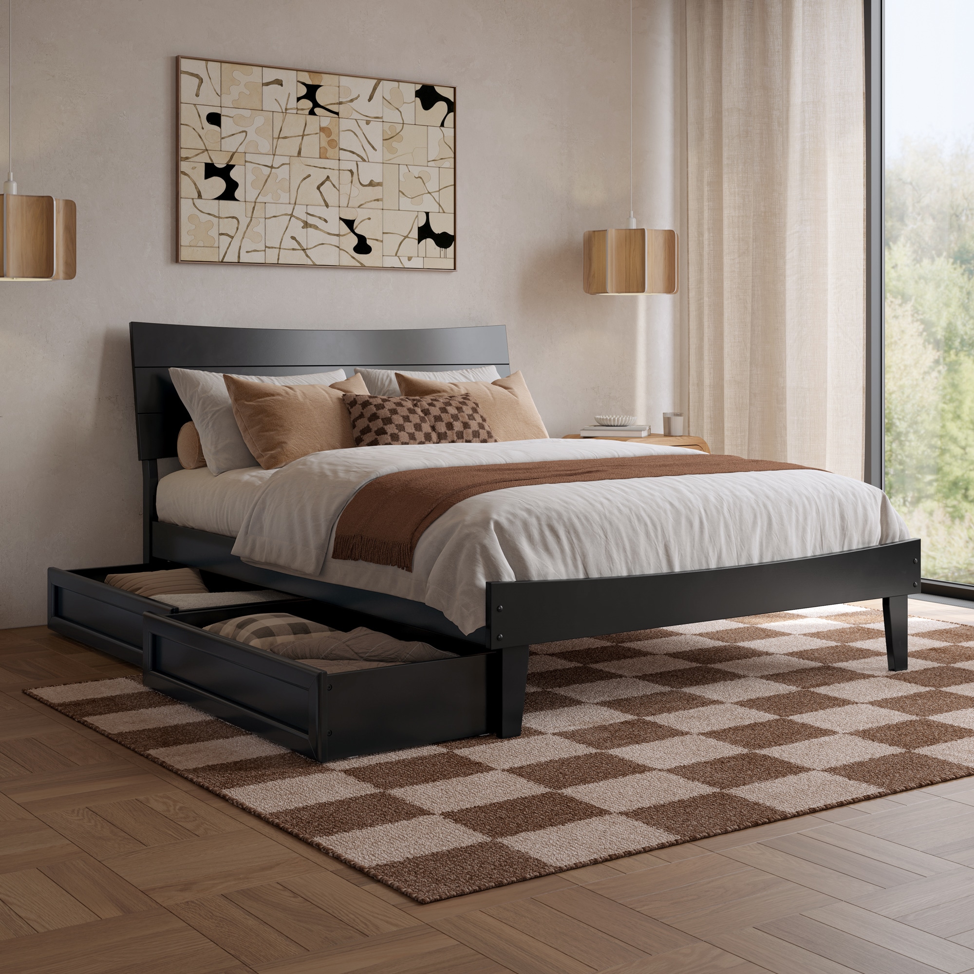 AFI Full Black Wood Platform Bed Storage with Headboard in the Beds ...
