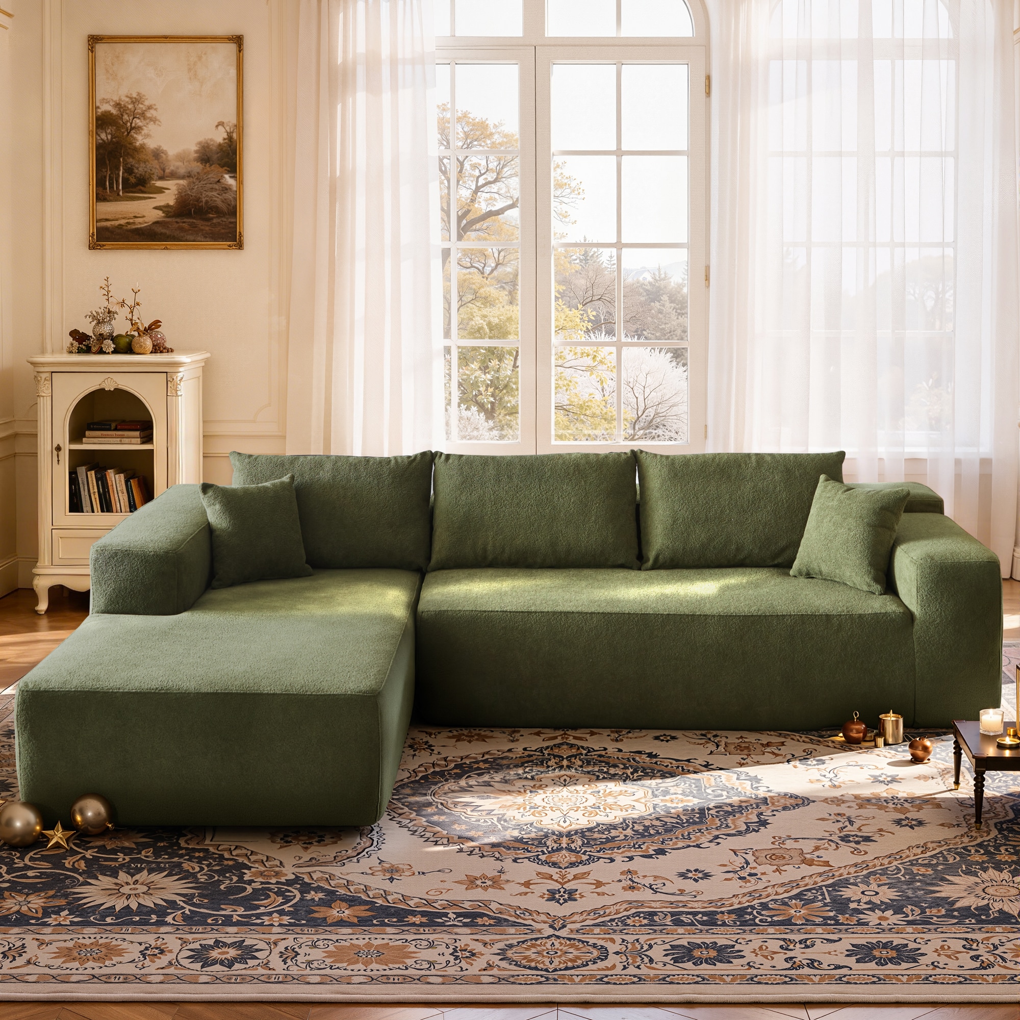 weaxty Silvia 103.55-in W Modern Green Cloud Velvet Sectional