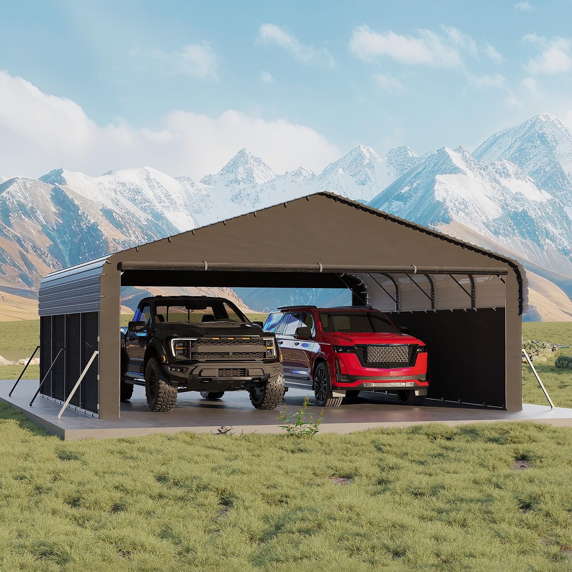 GarveeLife 20-ft x 20-ft Heavy Duty Metal All-Weather Enclosed Carport with Side Panels