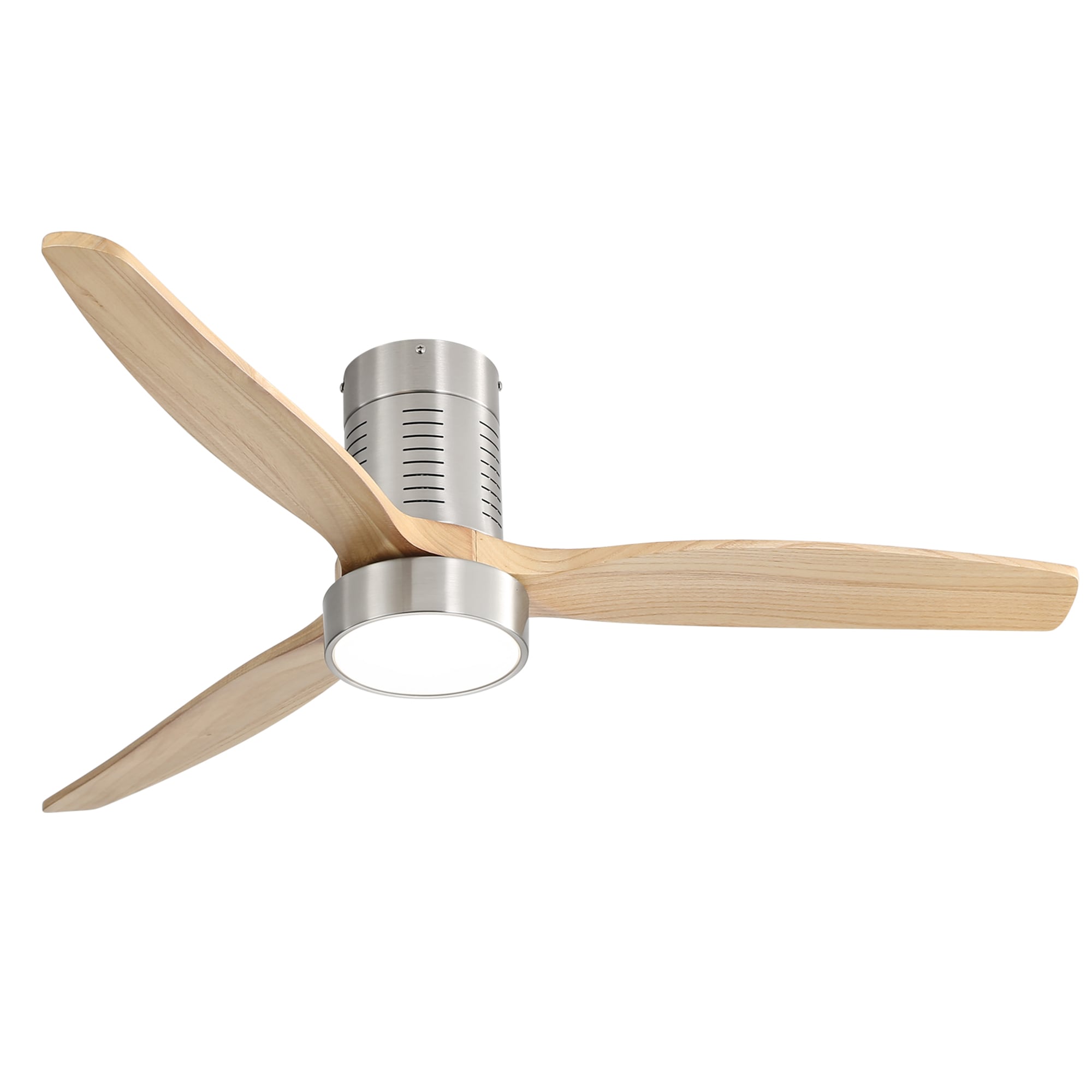 SINOFURN SYB510063BK 52-in Color-Changing Integrated LED Flush Mount Nickel + Dark Brown with Wood Blades Ceiling Fan With Light - Remote Included ( 3 -Blade )