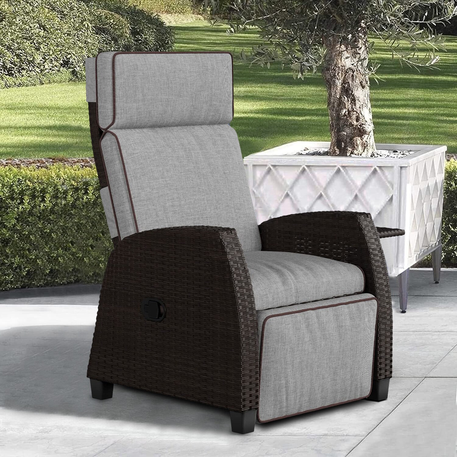 PEAK HOME FURNISHINGS Recliner Chair Wicker Black Metal Frame Stationary Recliner  Chair(s) with Red Olefin Cushioned Seat in the Patio Chairs department at