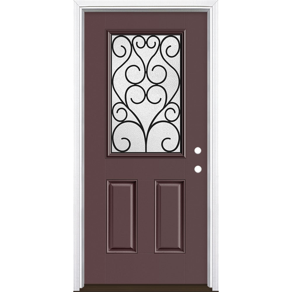 Masonite 3420869 Iron Springs 36-in x 80-in x 4-9/16-in Fiberglass Half lite Left-hand inswing Currant Painted Prehung Front Door with Brickmould Insulating core