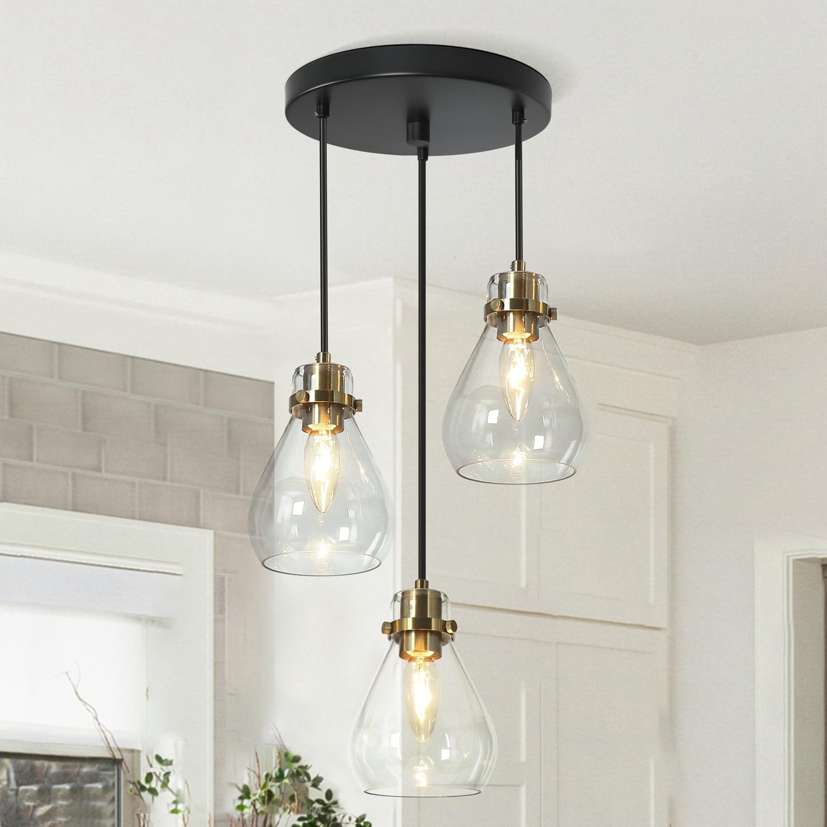 Uolfin 3-Light Black and Gold In Cluster Bell Jar Glass Modern/Contemporary  Clear Glass Linear LED Hanging Pendant Light in the Pendant Lighting  department at