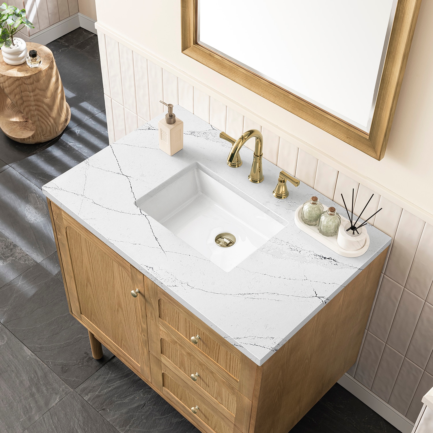 Laurent 36" Light Oak Single Vanity with Quartz Top