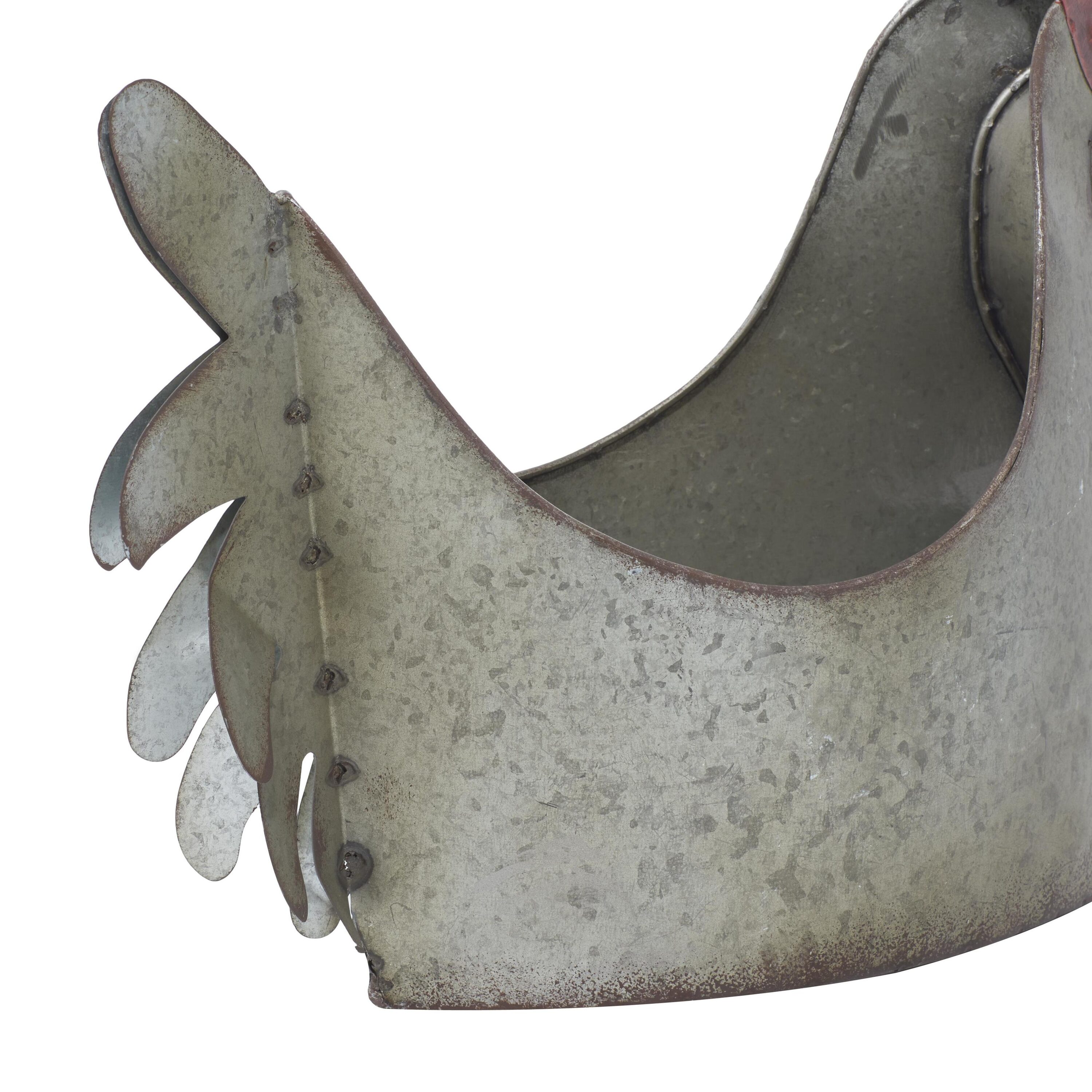 Gray Metal Rooster Novelty Planter for Indoor/Outdoor Use