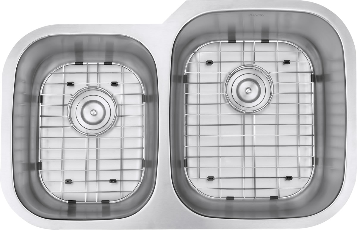 Ruvati Parmi Undermount 32.25-in x 18.875-in Brushed Stainless Steel Double  Offset Bowl Kitchen Sink in the Kitchen Sinks department at