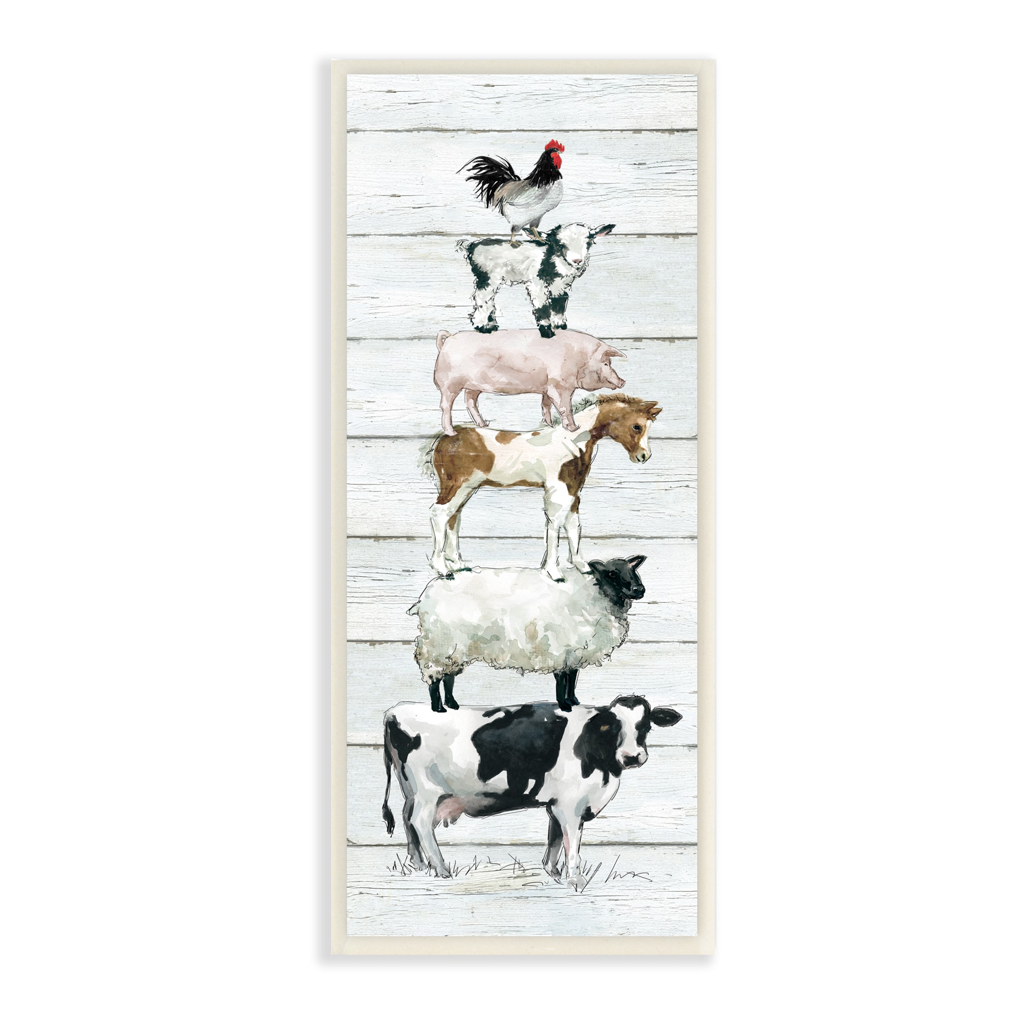 Stupell Industries AF-559-WD-7X17 Country Farm Animal Stack Cow Sheep Pig Rooster Carol Robinson 17-Inches H x 7-Inches W Animals Canvas Print