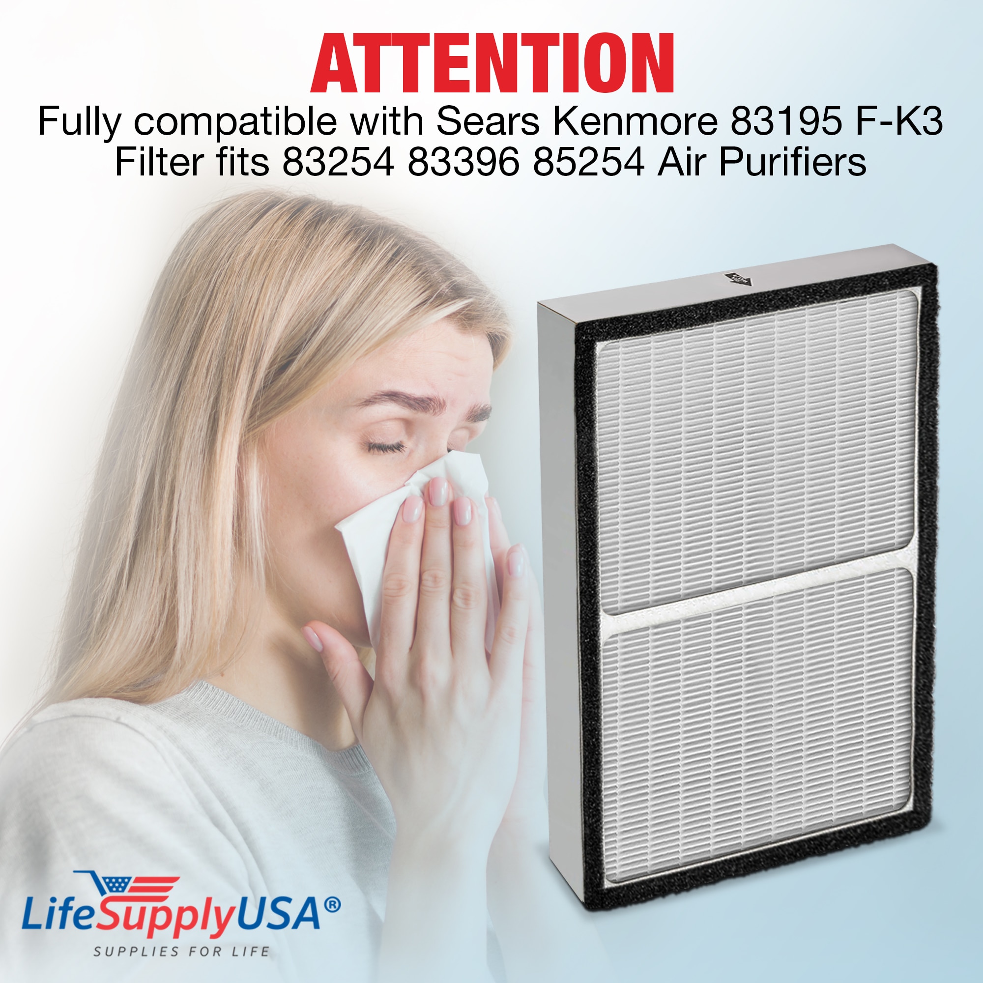 LifeSupplyUSA Kenmore 83195 F K3 fits 83254 83396 85254 True Hepa Air Purifier Filter ER194 HD at Lowes