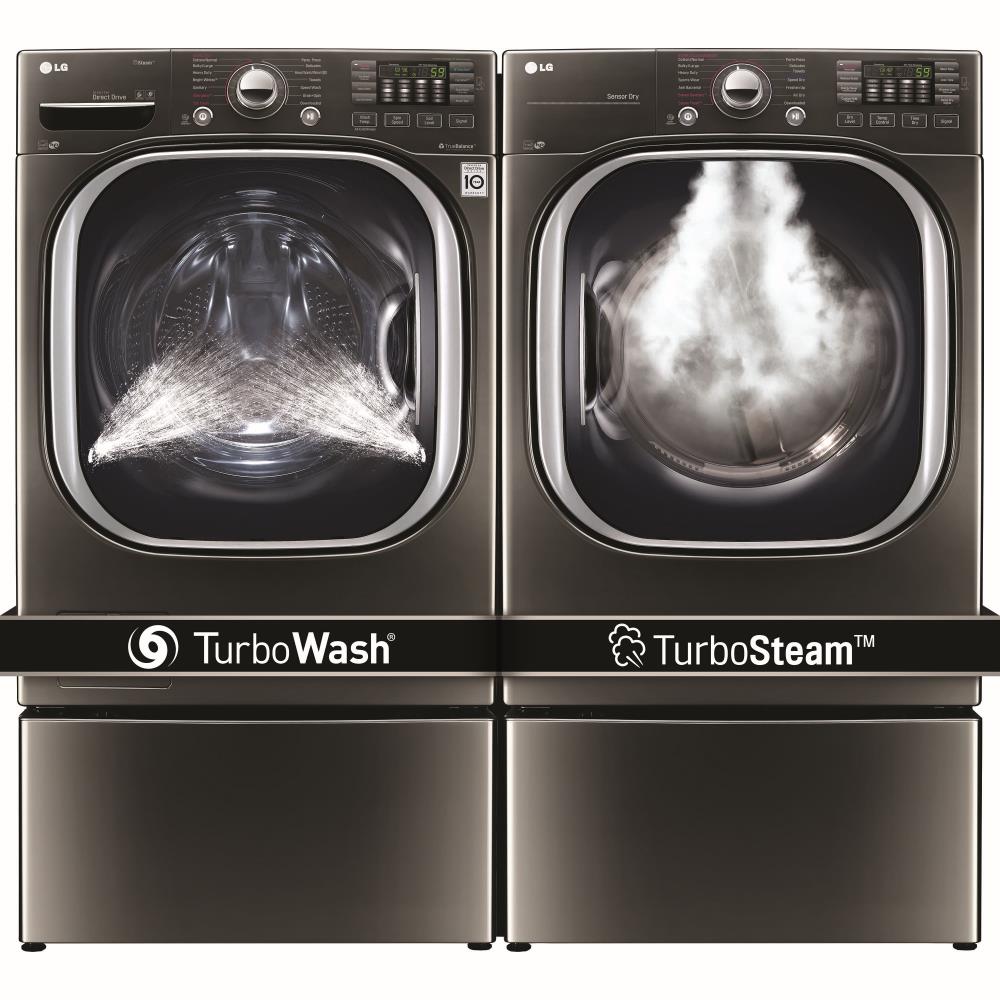 lg black stainless steel turbowash washer and turbosteam dryer