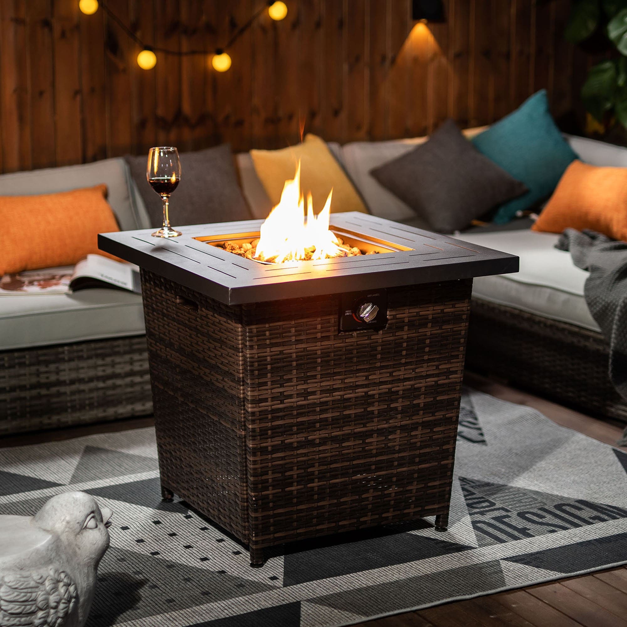 Dexmalle W853102854  28-in W 50000 Maximum BTUs Steel Square Liquid Propane Fire Pit Table