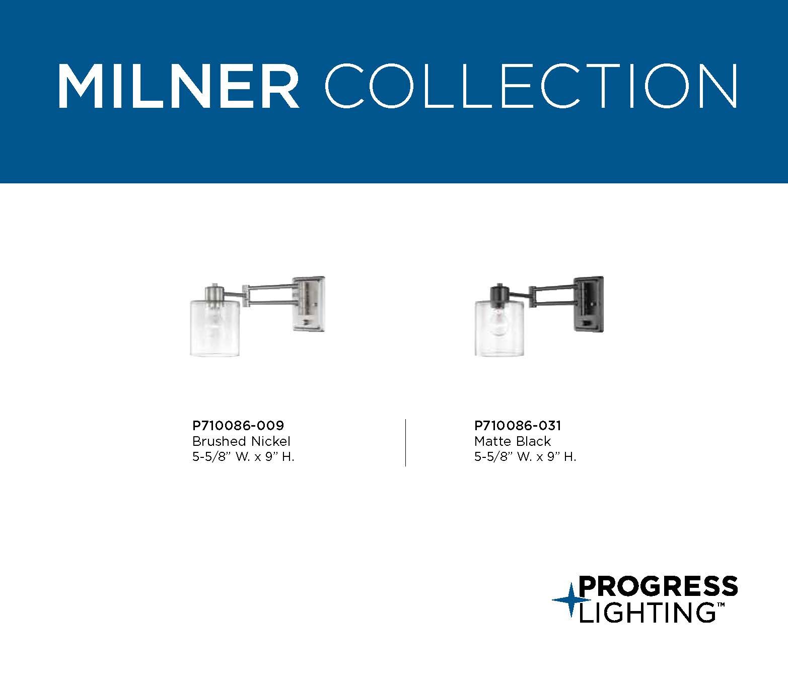 Milner Black Steel Swing Arm Wall Light with Clear Glass Shade