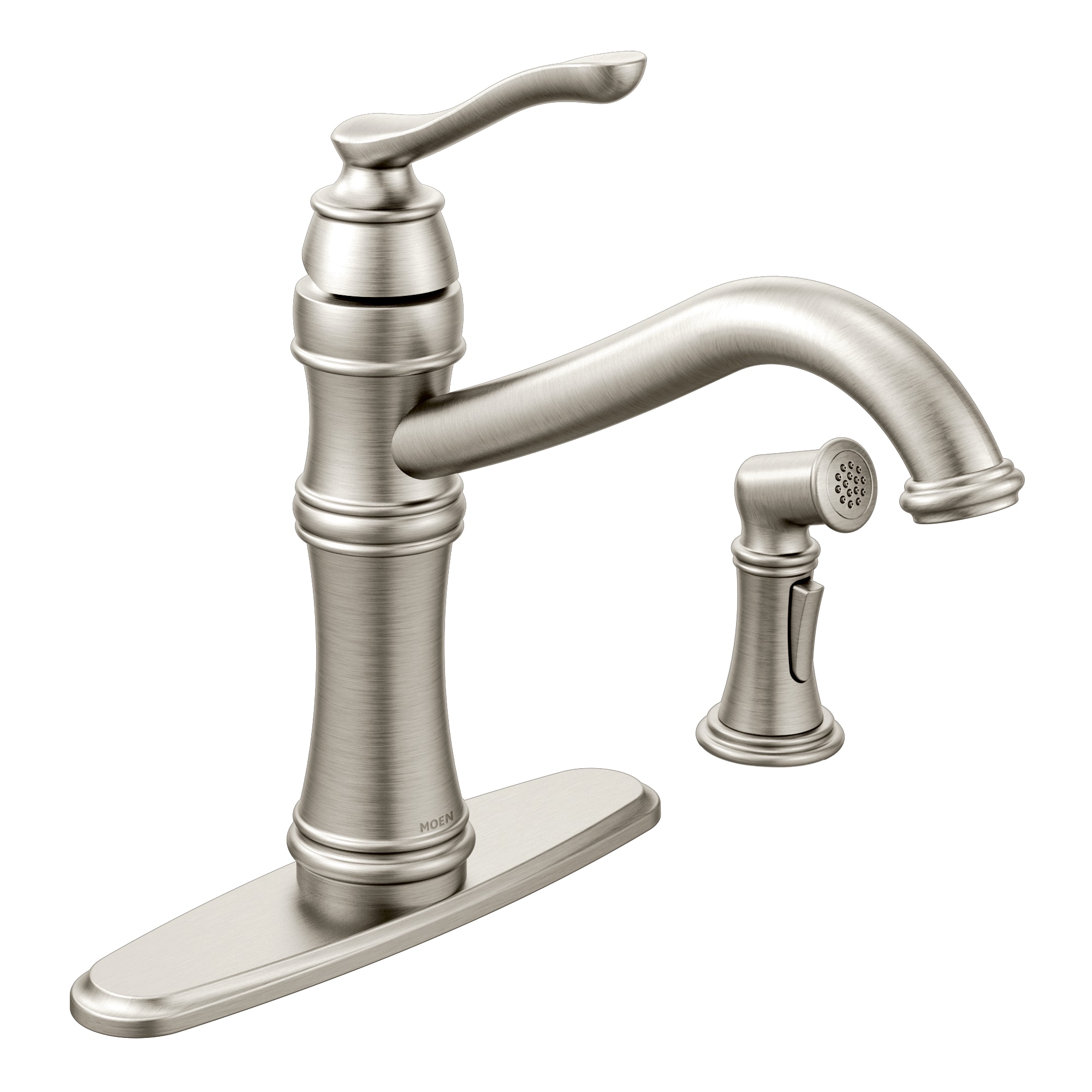 Moen 7245SRS Belfield Spot Resist Stainless Single Handle Deck-mount Kitchen Faucet with Sprayer ( Deck Plate Included ) ( Side Sprayer Included )