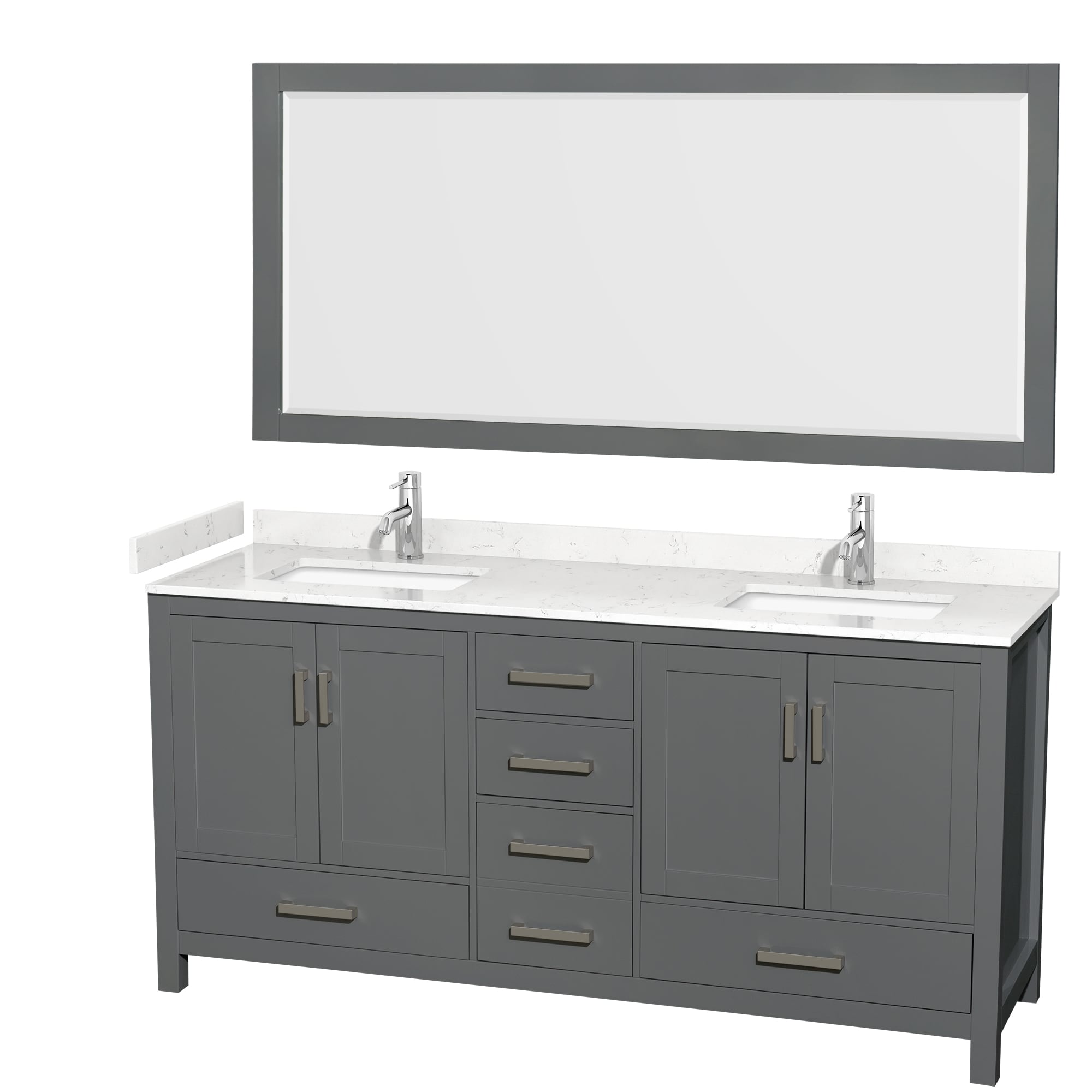 Wyndham Collection WCS141472DKGC2UNSM70 Sheffield 72-in Dark Gray with Brushed Chrome Trim Undermount Double sink Bathroom Vanity with Carrara Cultured Marble Cultured marble Top (Mirror Included)