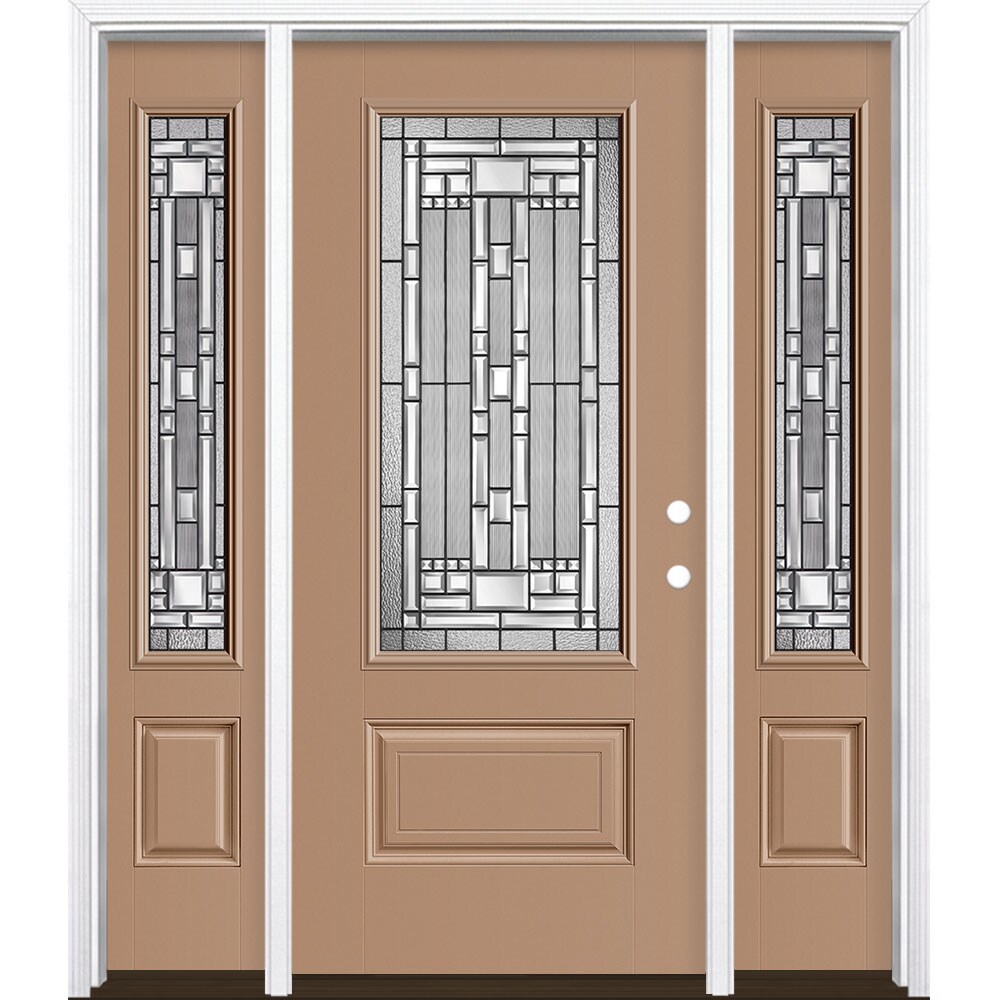 Masonite 3421247 Naples 60-in x 80-in x 4-9/16-in Fiberglass 3/4 lite Left-hand inswing Warm Wheat Painted Prehung Single door with sidelights Front Door with Brickmould Insulating core Decorative glass