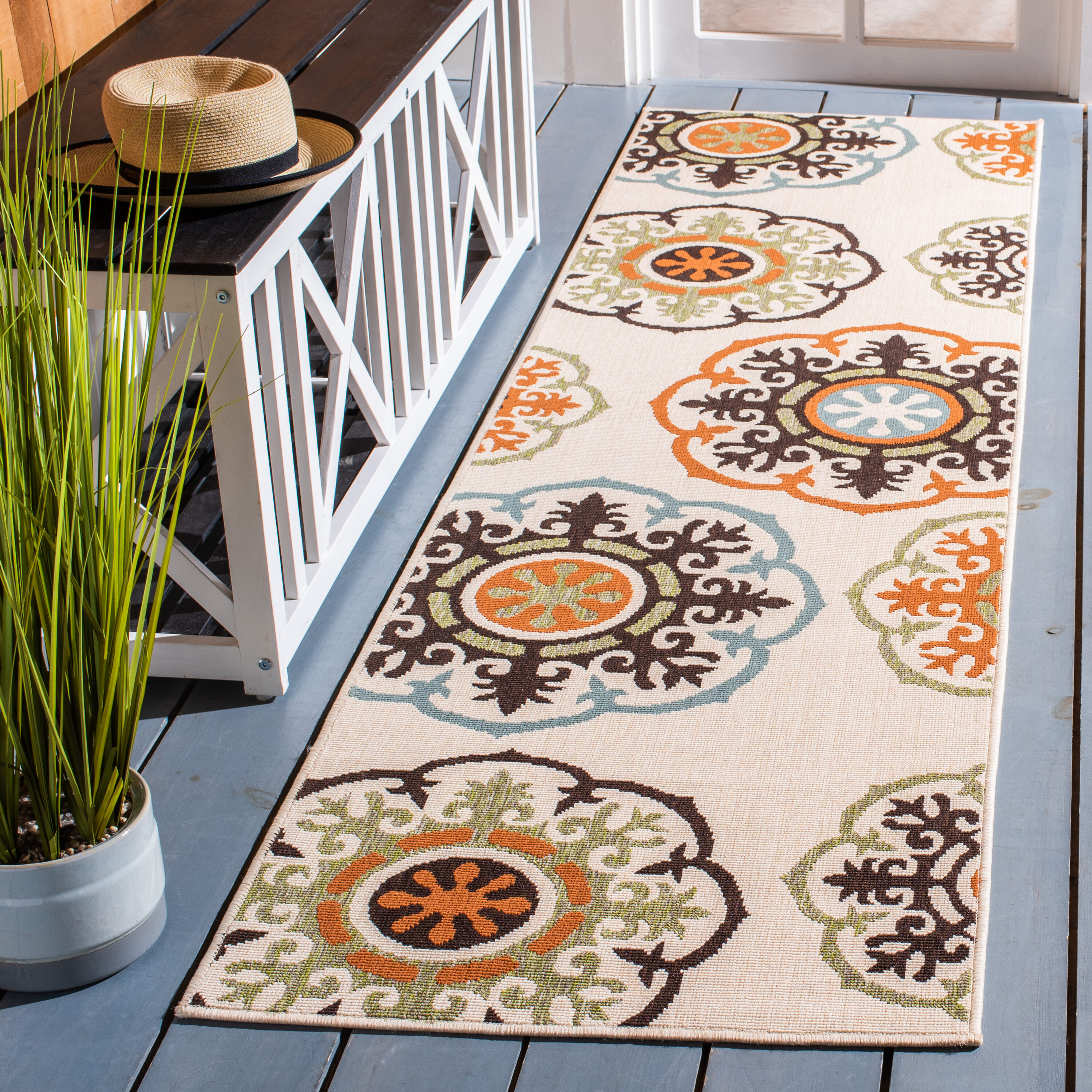 Reversible Floral Cream & Terracotta Synthetic Rug 27"x8"