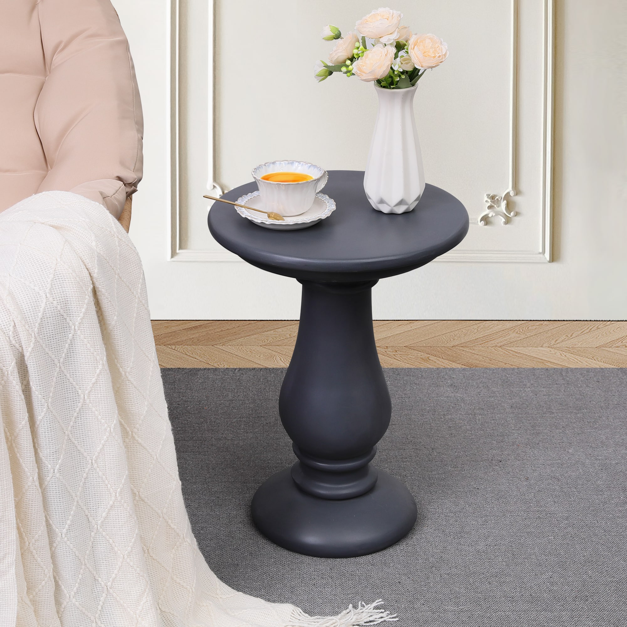 UPHA PL-BZRO-KCB-2PC 16-in W x 22-in H Dark gray Concrete Round Modern End Table