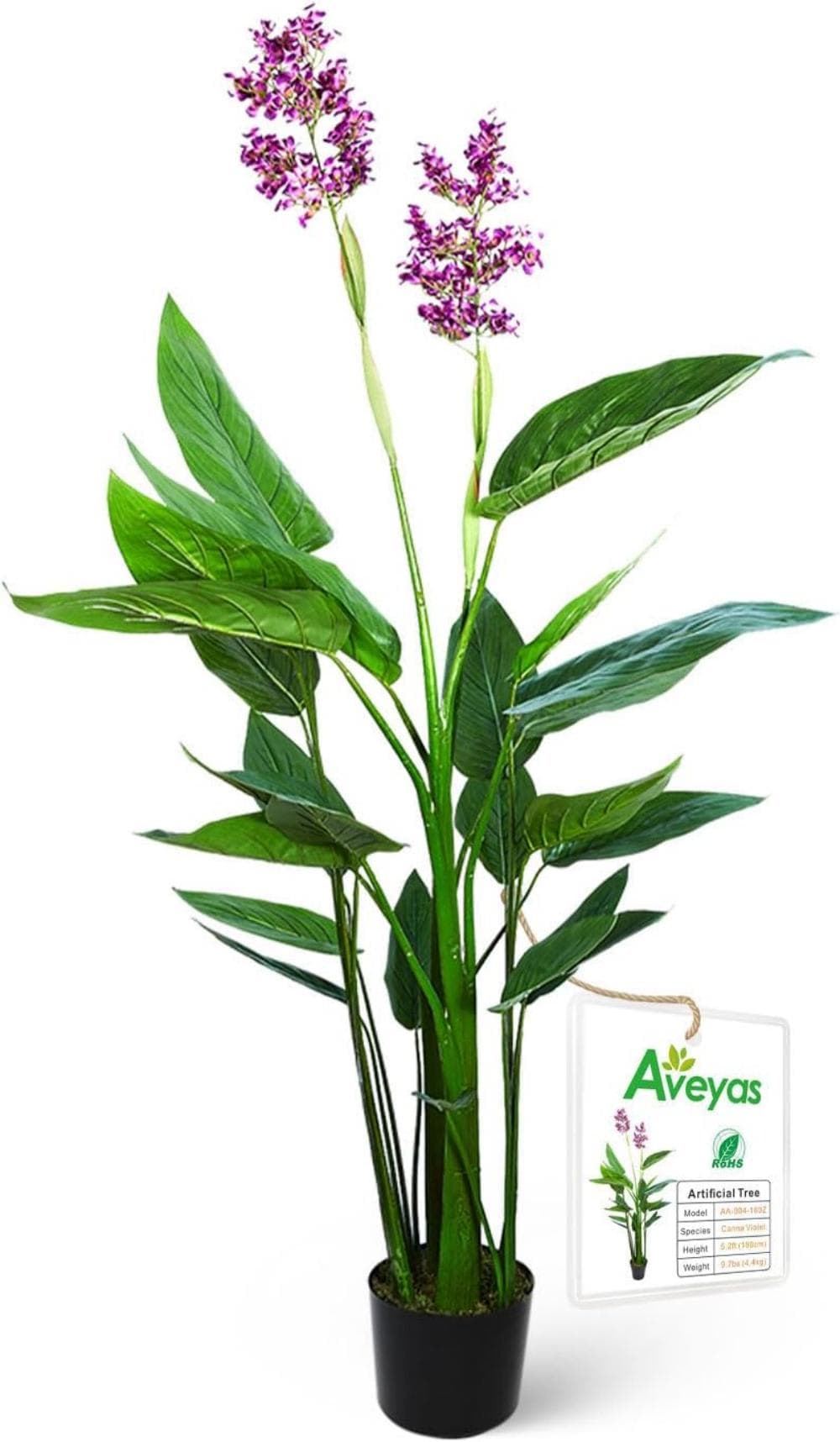 Aveyas AVE004-5FOOT 5ft Artificial Canna Violet Tree with Flowers for Home Decor