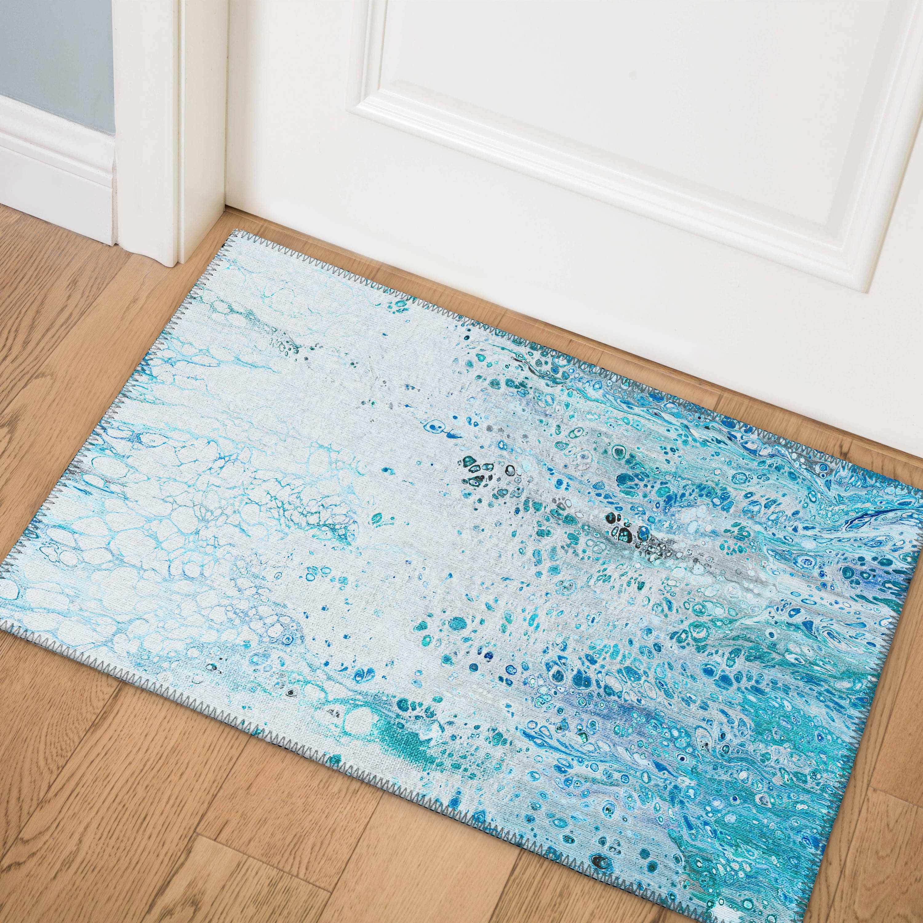Karina Blue Abstract Chenille Non-Skid Accent Rug 1'8" x 2'6"