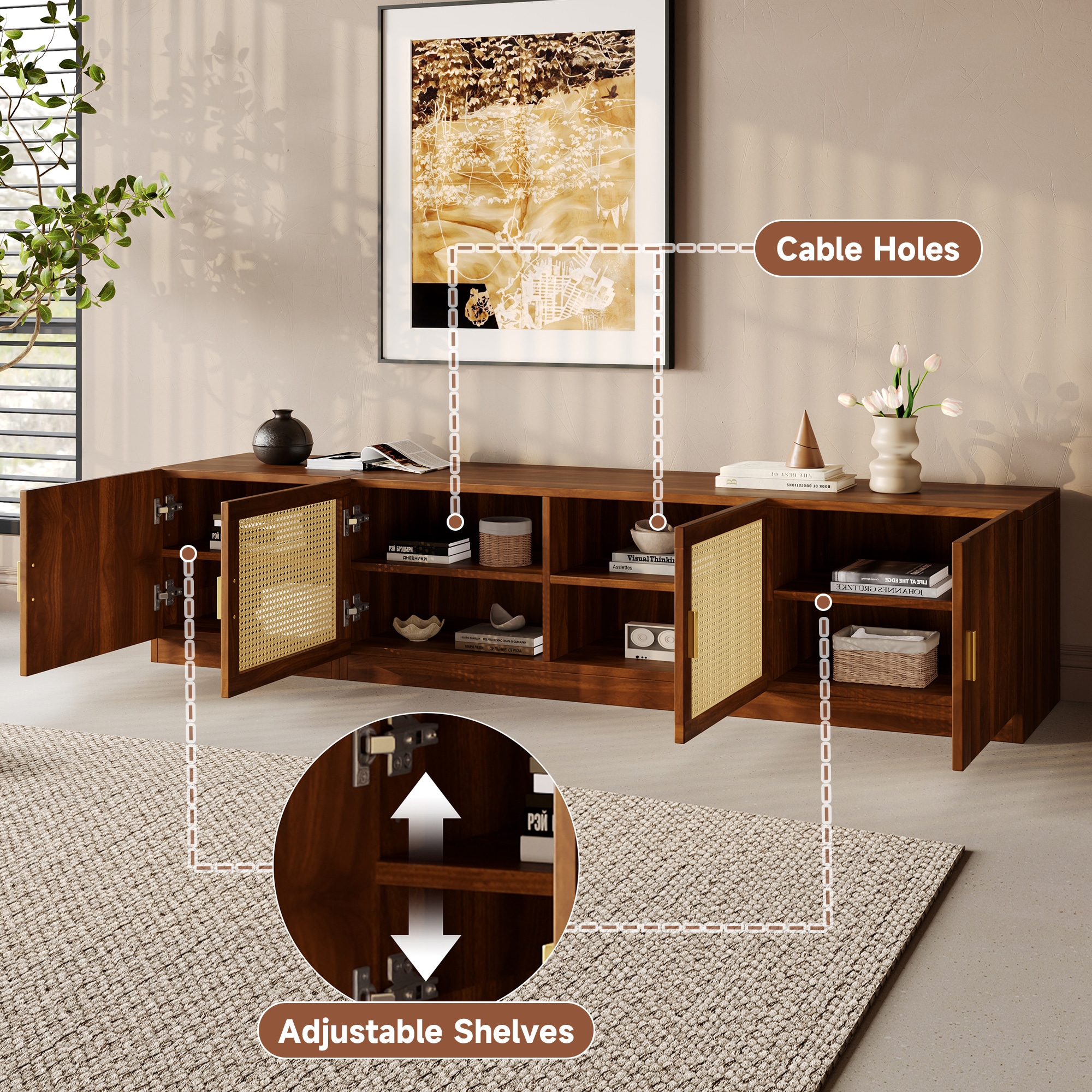 Fun Orange TV Stand Modern/Contemporary Walnut 78.7-in W TV cabinet ...