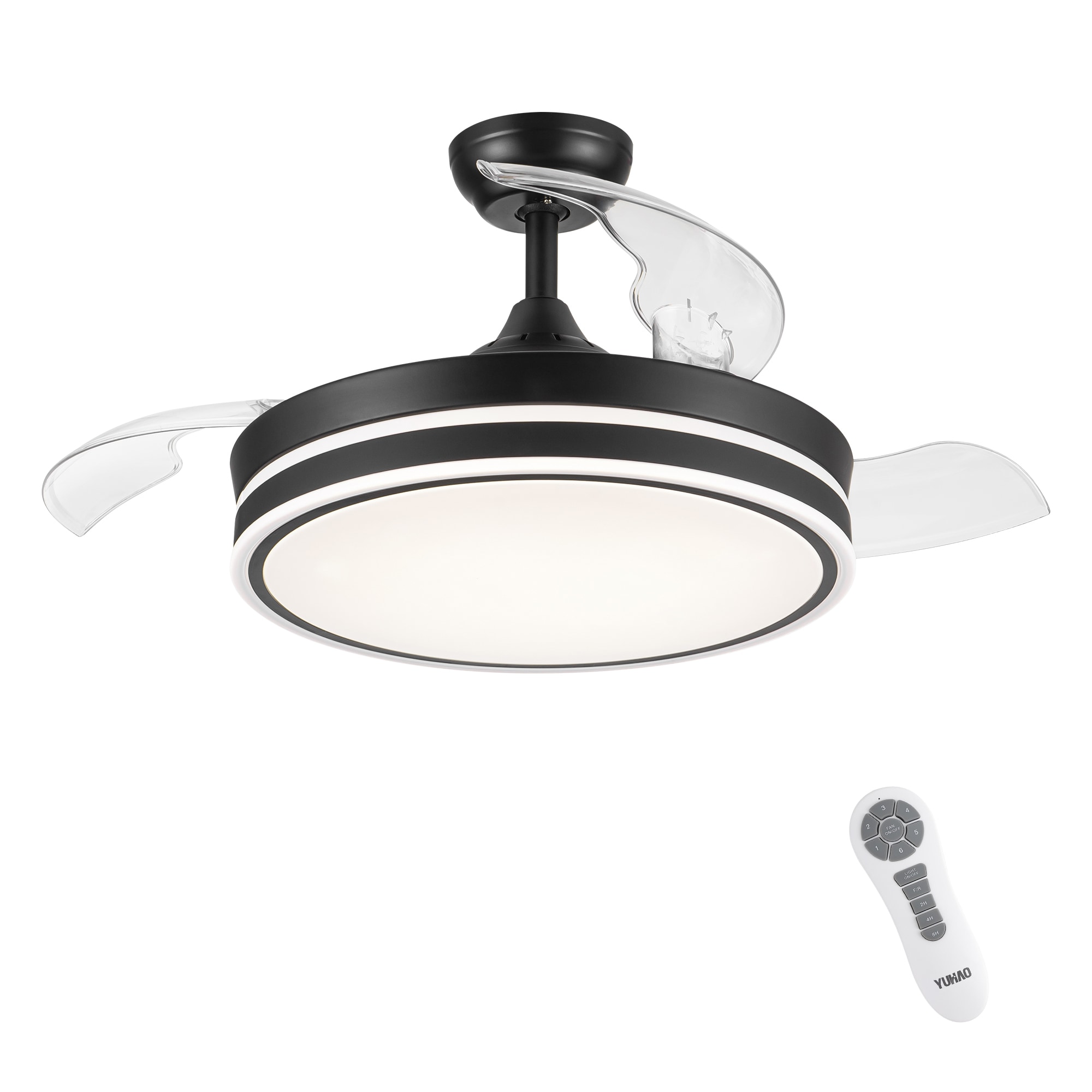 Yardreeze YHDO2603 42-Inches Black with ABS Blades Color-Changing Integrated LED Fixture Indoor Downrod mount Standard Ceiling Fan With Light and Remote ( 3 -Blade)