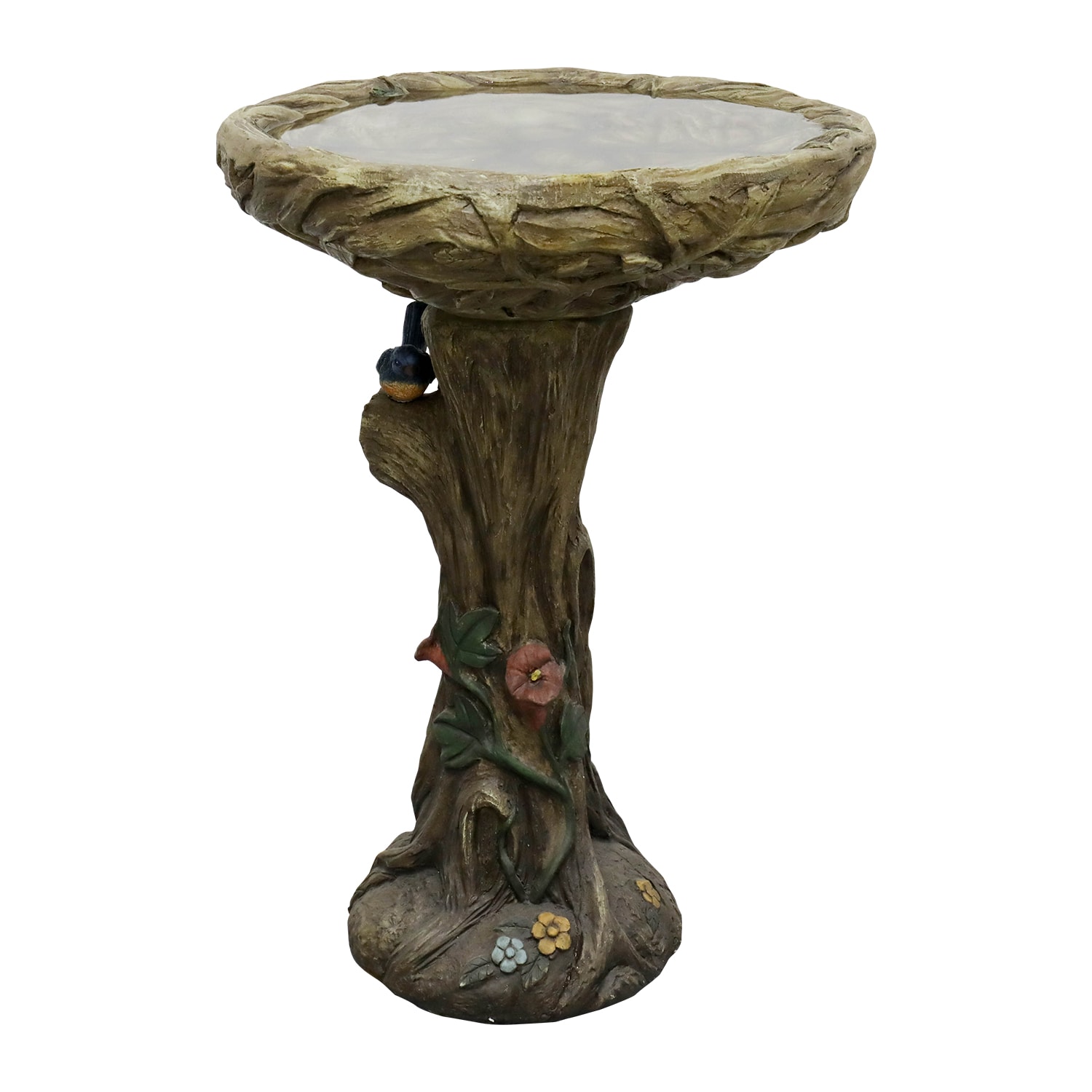 Watnature SJ30027 Wood-Look Concrete Bird Bath 25.5-in H wood Concrete Birdbath bowl