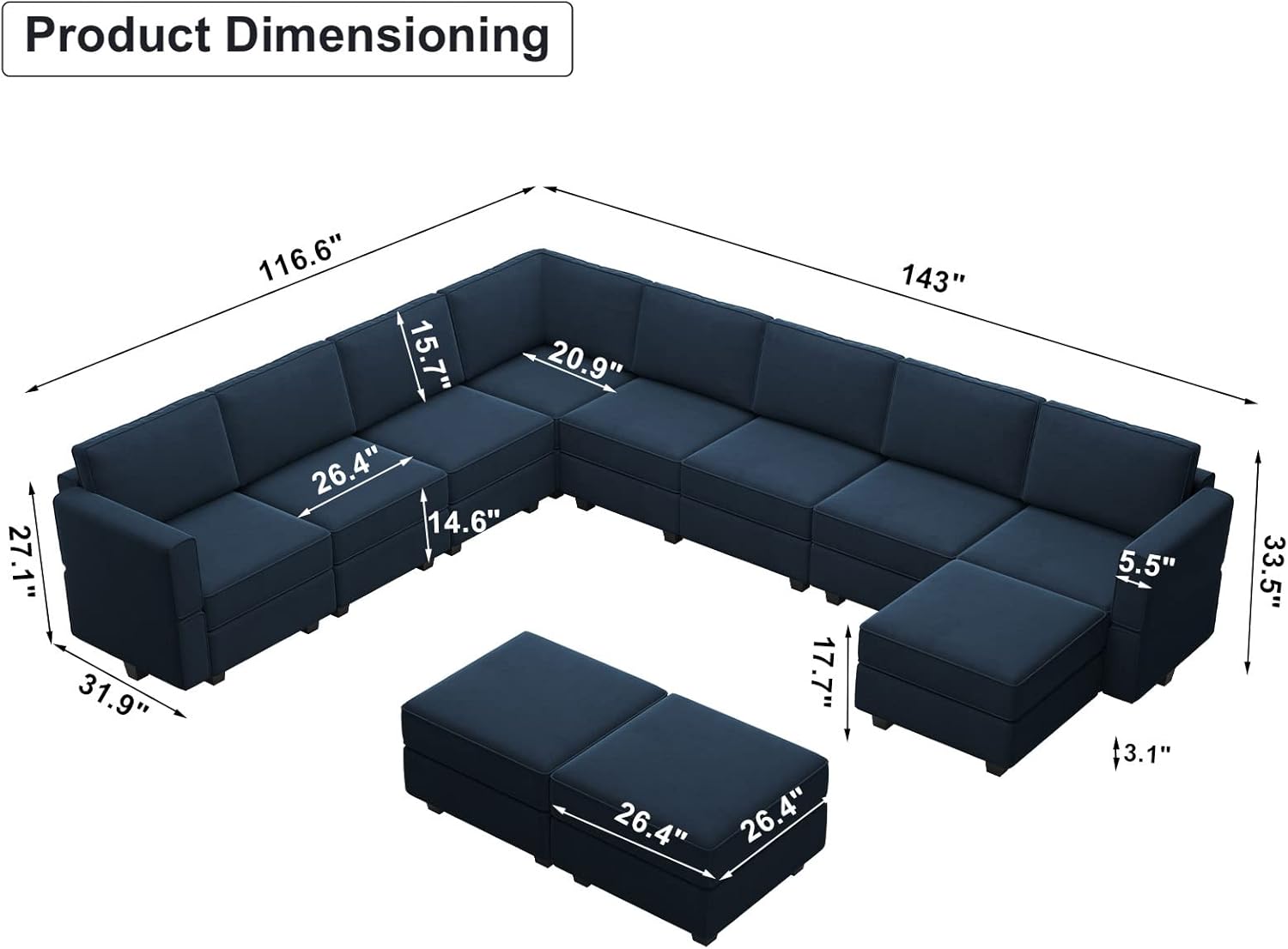 Belffin BF196-A9B2C-BLUE futons - View #2