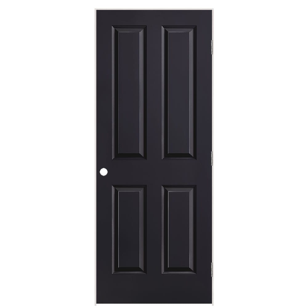 Masonite 1316575 32-in x 80-in Midnight Solid core 4 panel square Left hand Smooth Prefinished Molded composite Flat Jamb Single Prehung Interior Door