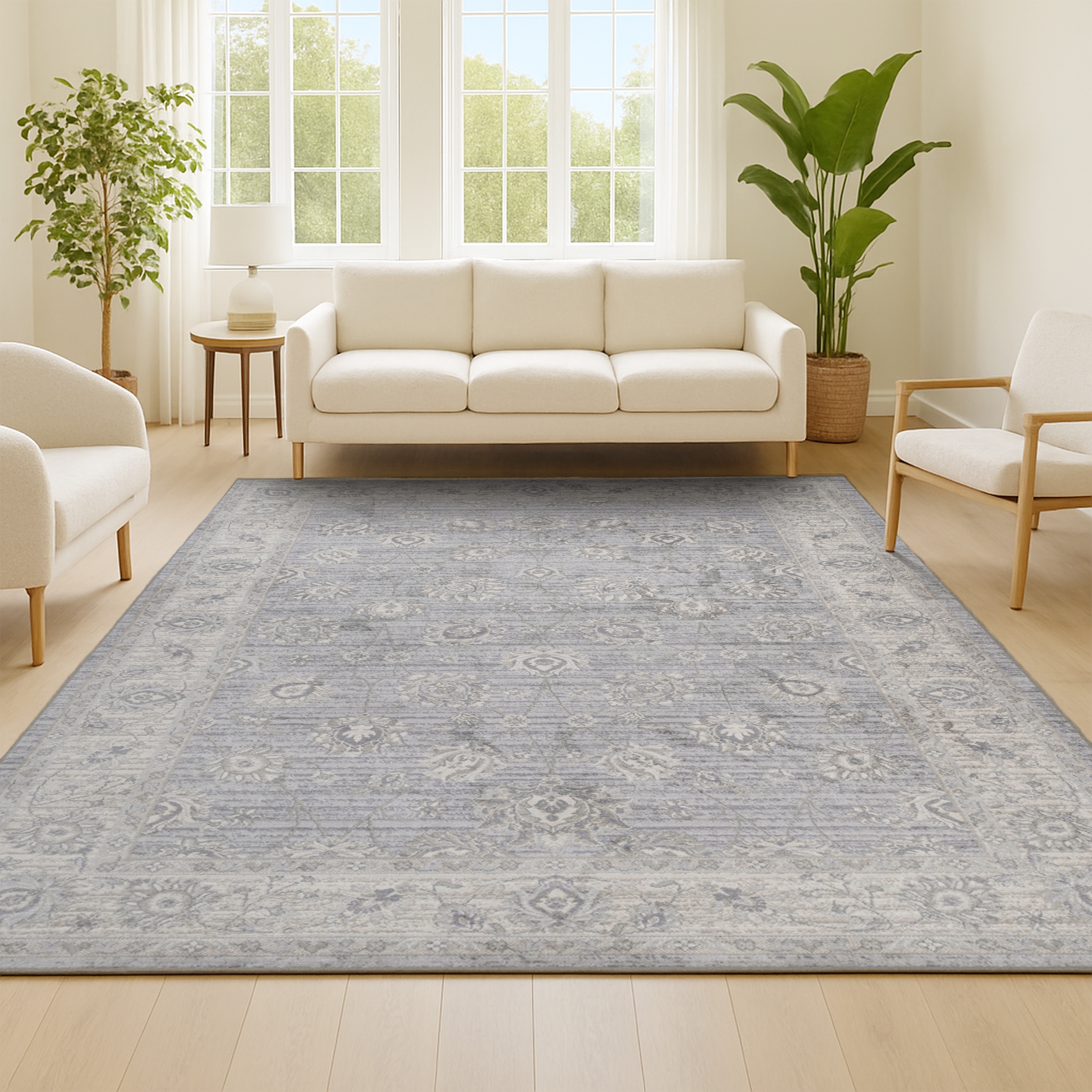JONATHAN  Y MDP101B-5 MODERN PERSIAN Vintage Moroccan 5 x 8 (ft) Loomed Polypropylene Light Gray Rectangular Indoor Medallion Persian Area rug