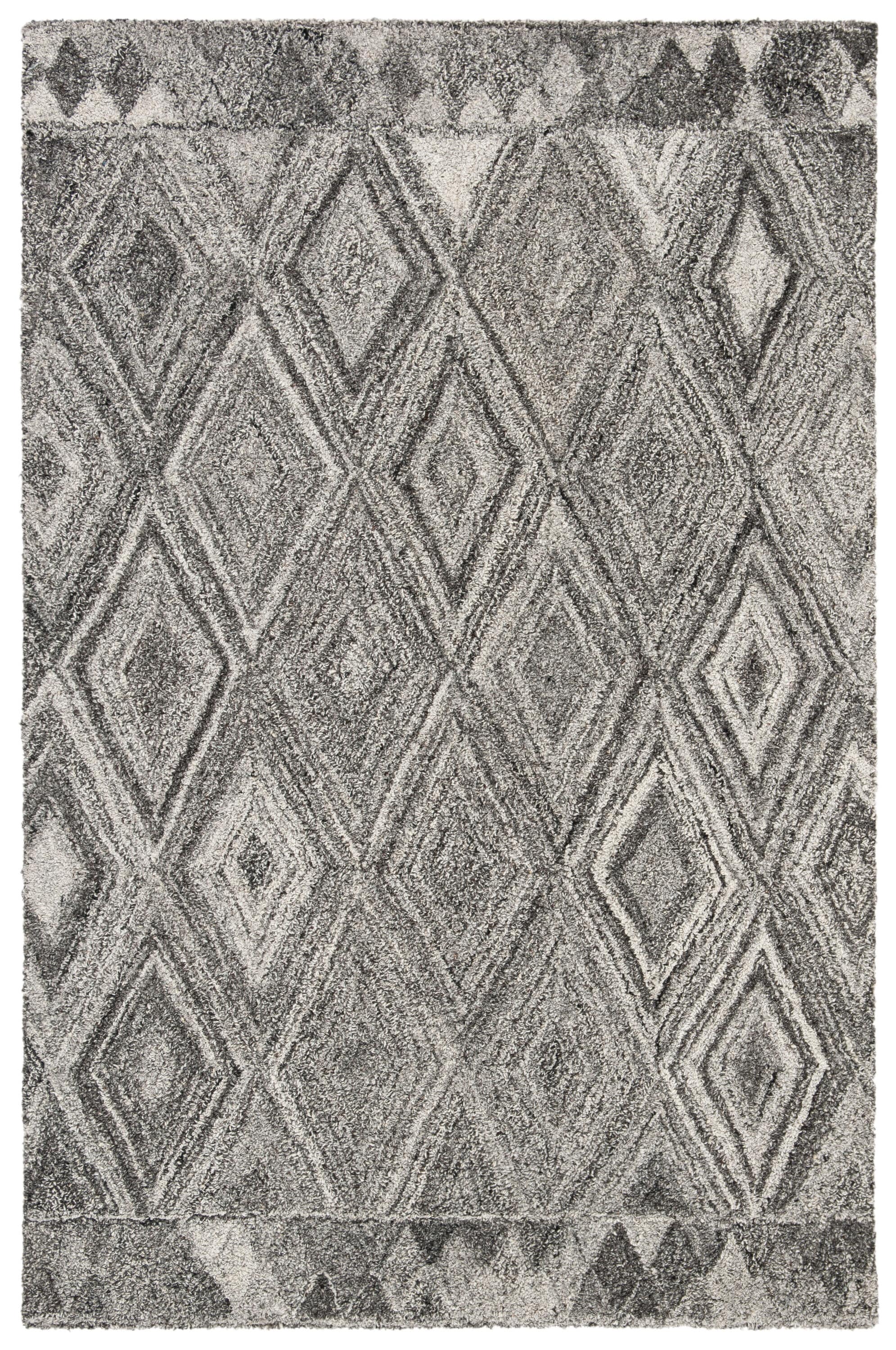 Grey and Black Diamond Pattern Hand-Tufted Wool Runner Rug