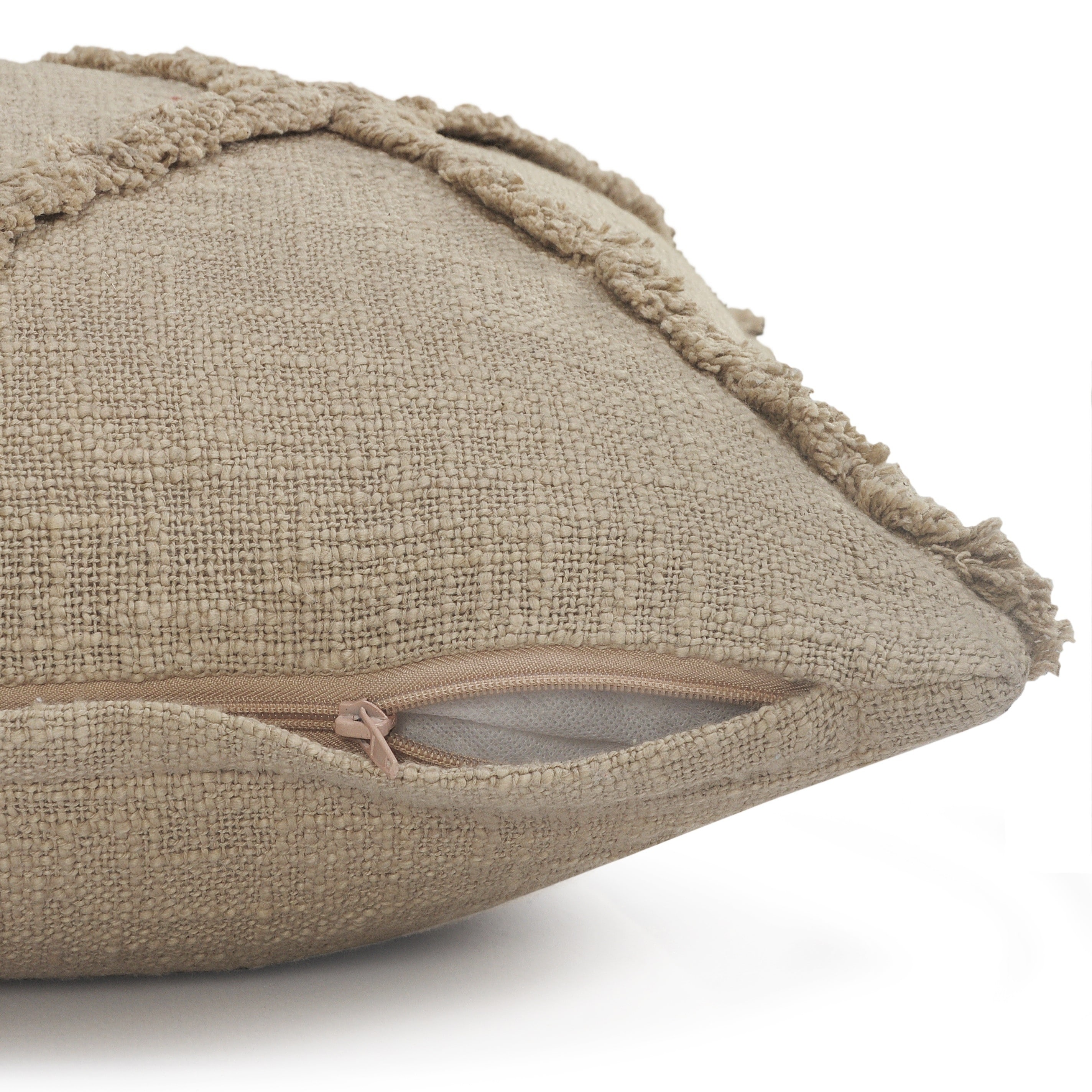 Taupe Hand Woven Diamond Tufted 20" Square Throw Pillow