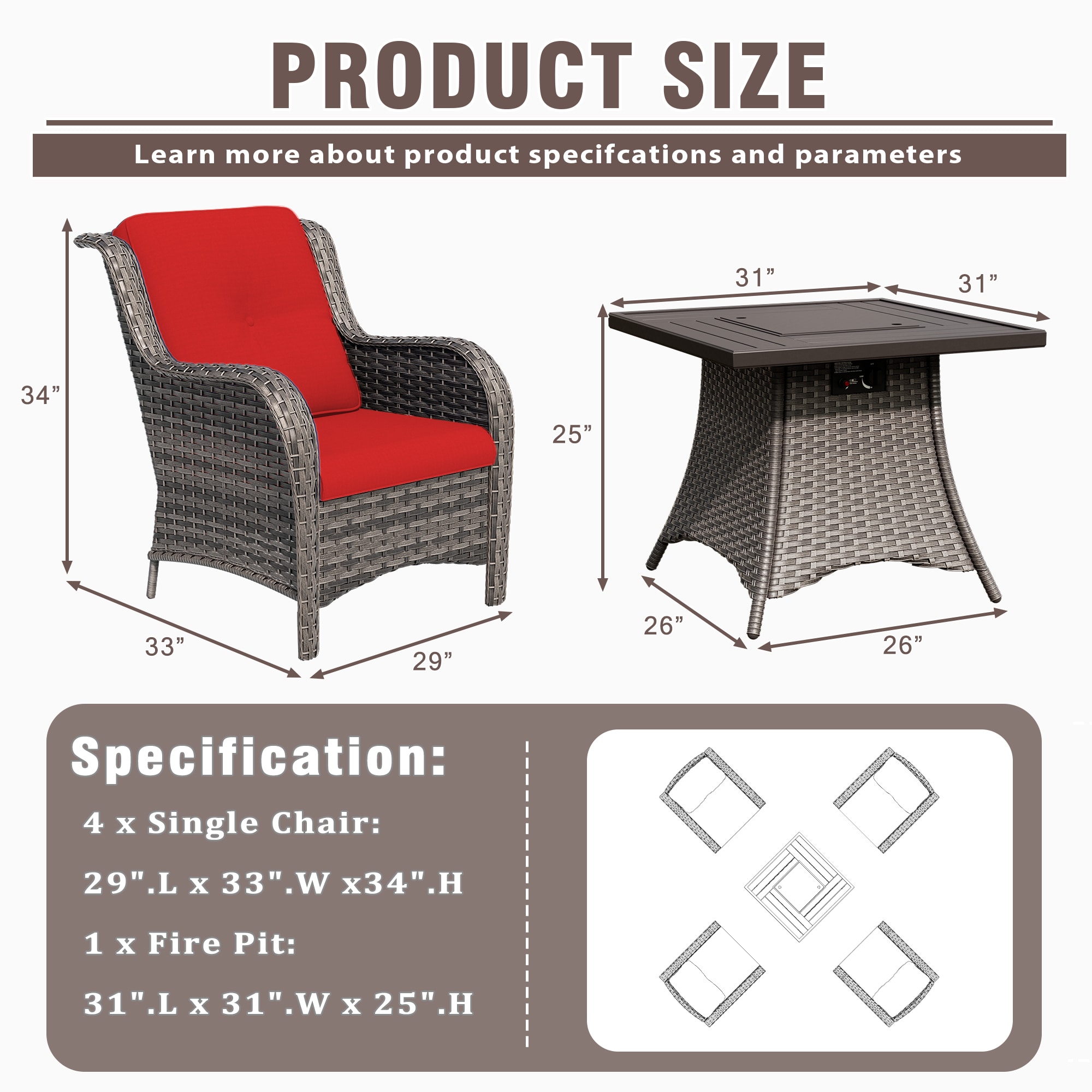 Gardenbee 2M08Z11-RED Patio-Conversation-Sets - View #3
