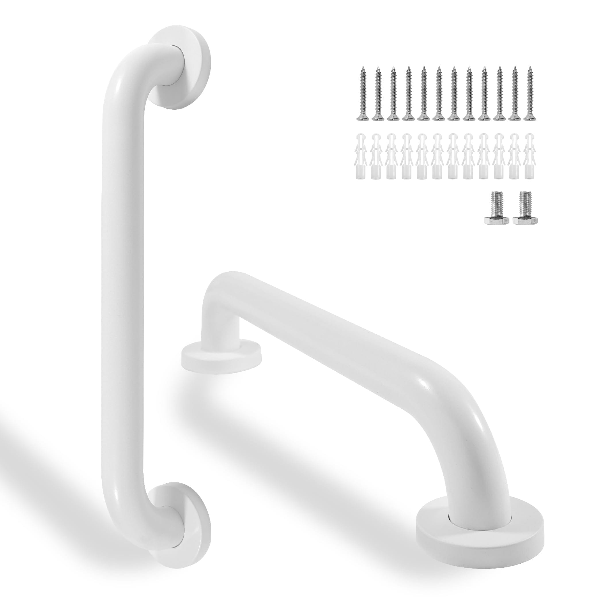 Wudkey White Shower Grab Bars 2 Pack 16 Inch 1.25 in. Diameter Stainless Steel Bathroom Safety Rails for Bathtub and Shower Support