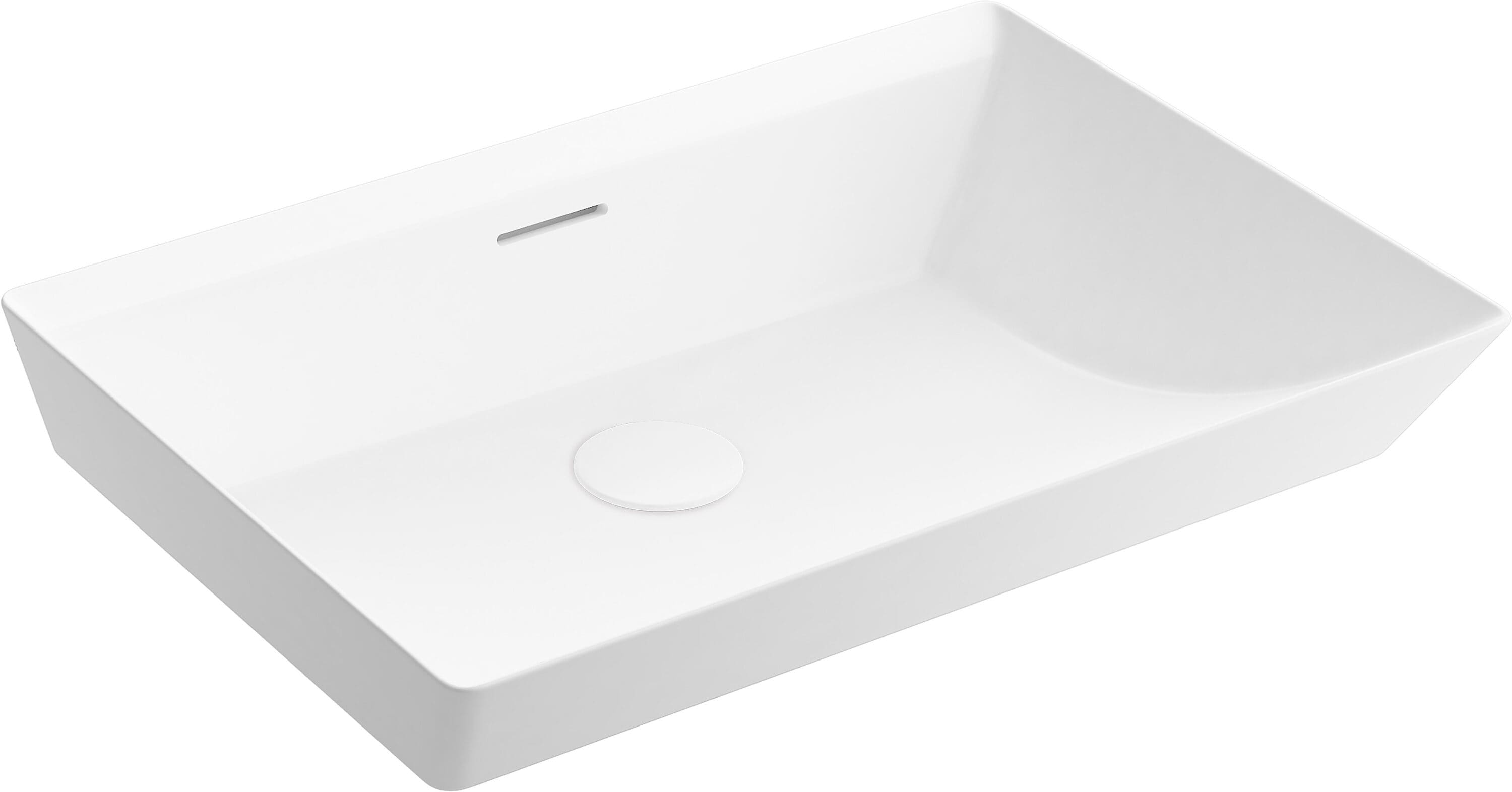 KOHLER 21060-0 Brazn Vitreous China 16-in Vessel Rectangular Modern White Bathroom Sink with Drain Included