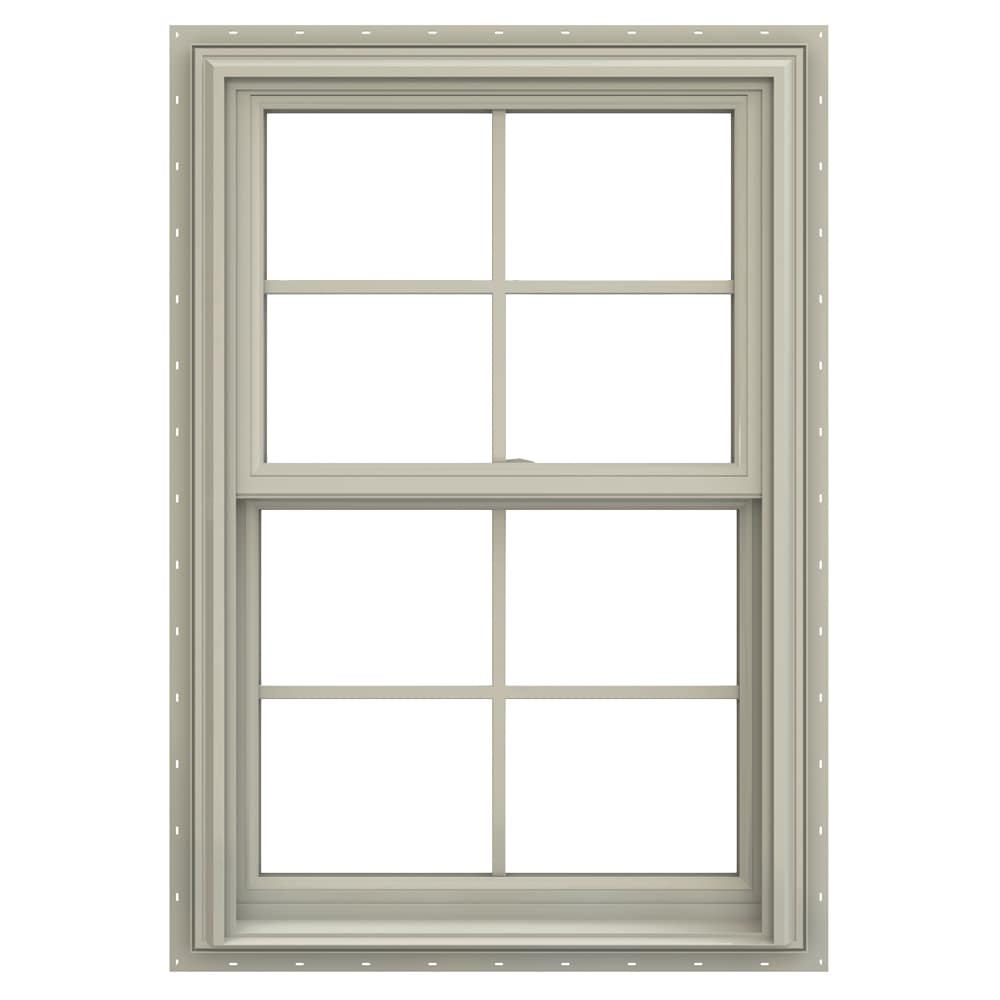 JELD-WEN LOWOLJW179200063 V-2500 25-1/2-in x 35-1/2-in Desert Sand Desert Sand Vinyl New construction Double Hung Window Low-E argon Double Pane Glass with Grids (Full Screen Included)