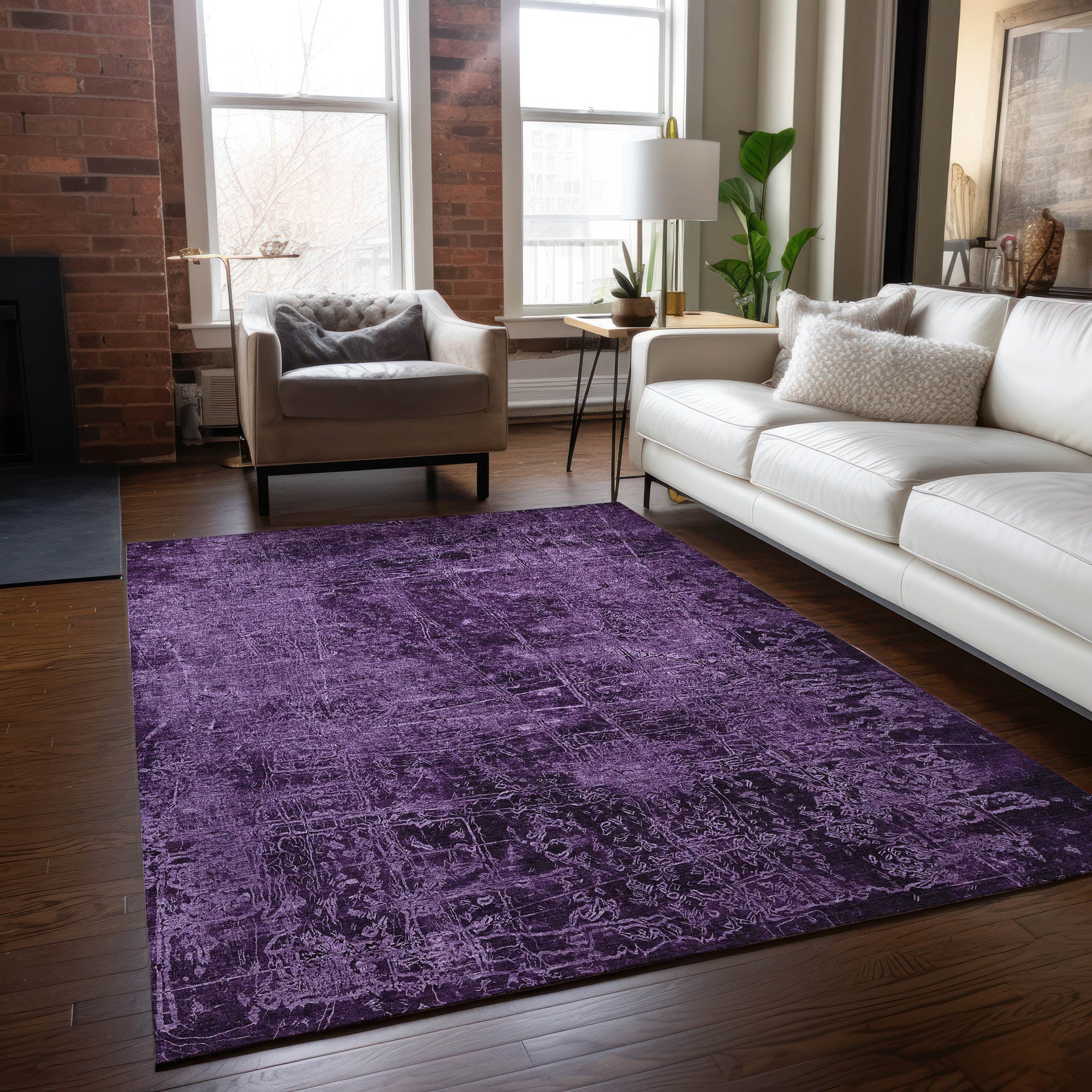 Addison Rugs ACN559PP30X46 Chantille ACN559PP 2 x 3 (ft) Polyester Purple Rectangular Indoor/Outdoor Floral/Botanical Machine washable Area rug