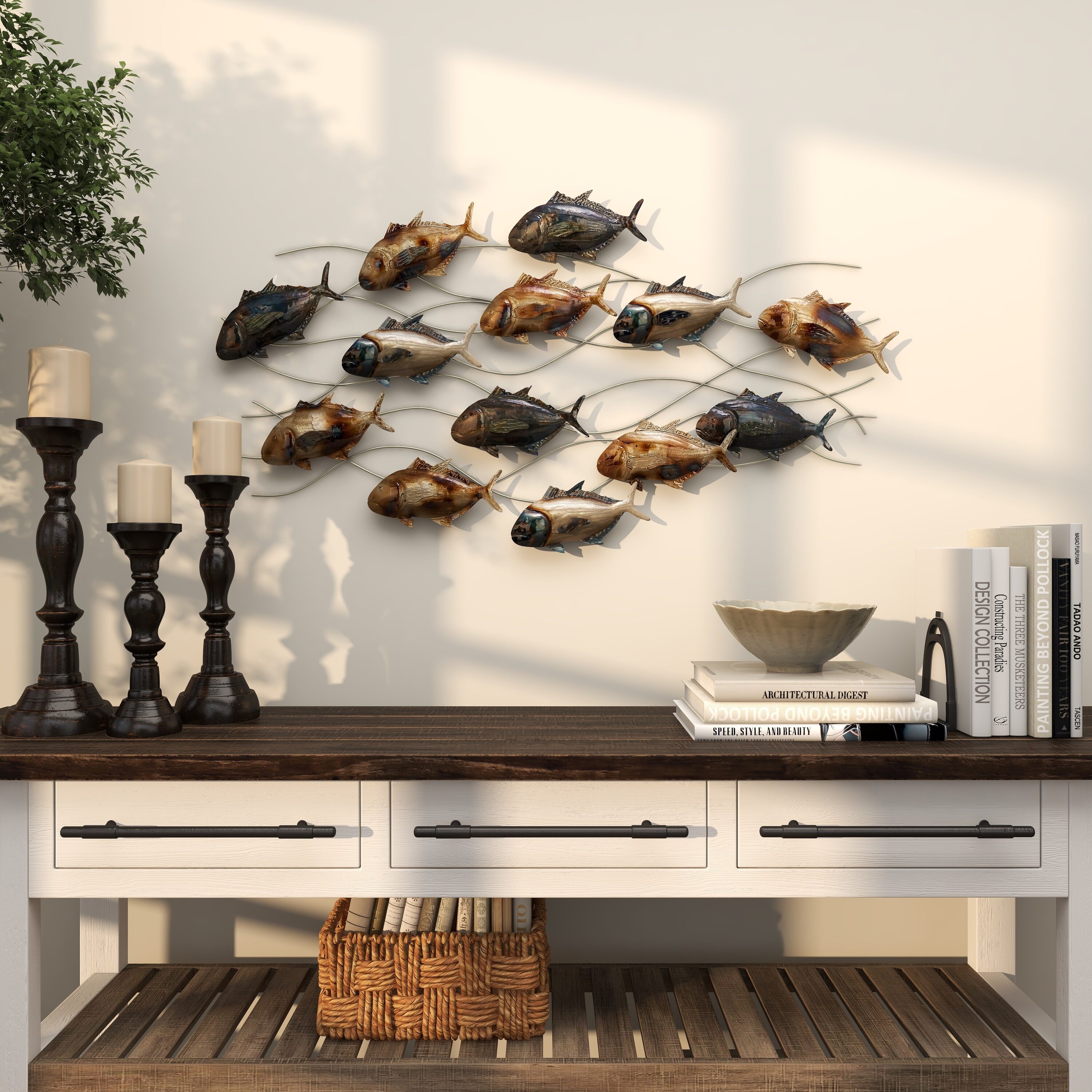 Grayson Lane 53350 45-Inches W x 24-Inches H Metal Indoor/Outdoor Fish Animals Wall sculpture