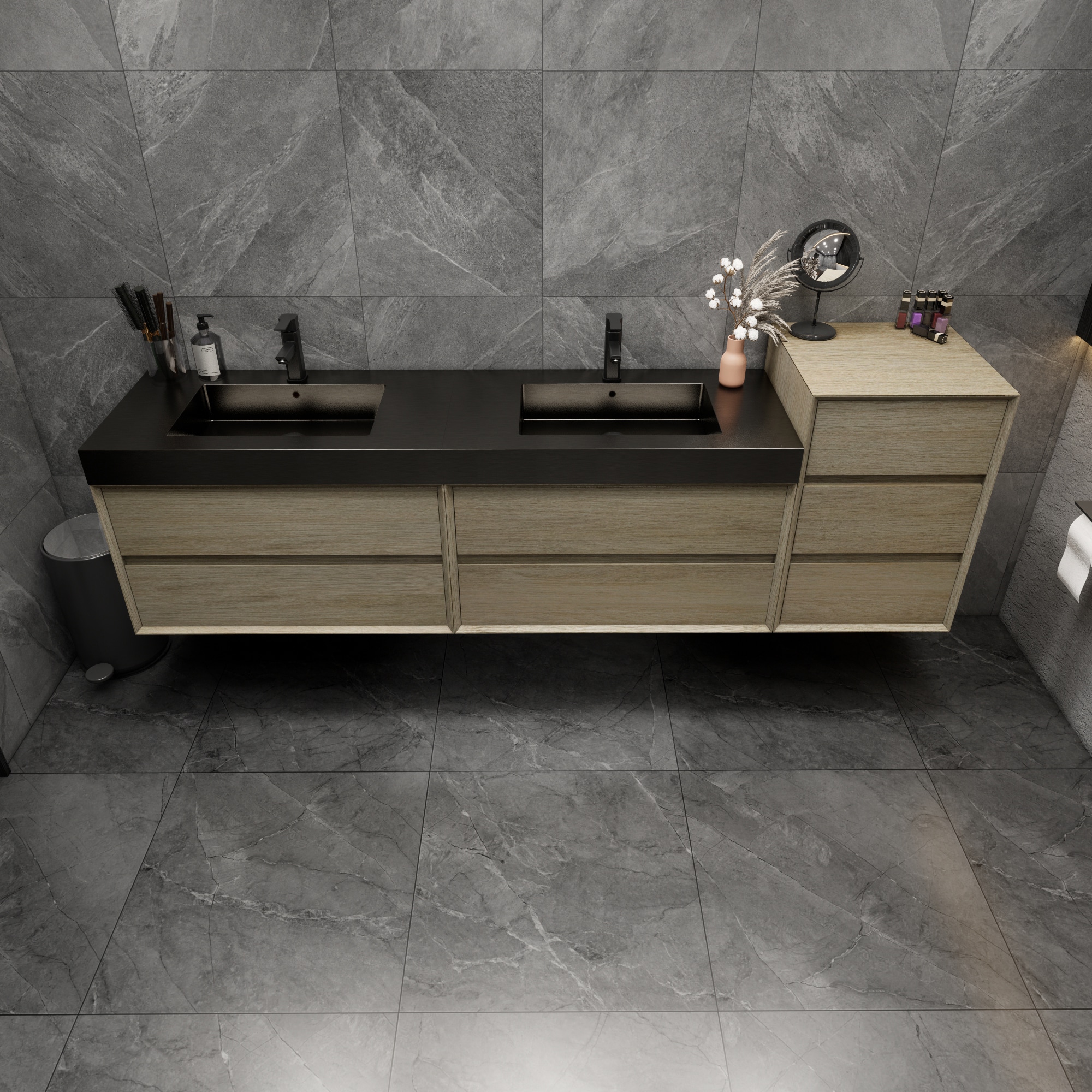 BV Better Vanity MIA 92-in Coffee Wood Double Sink Floating Bathroom ...